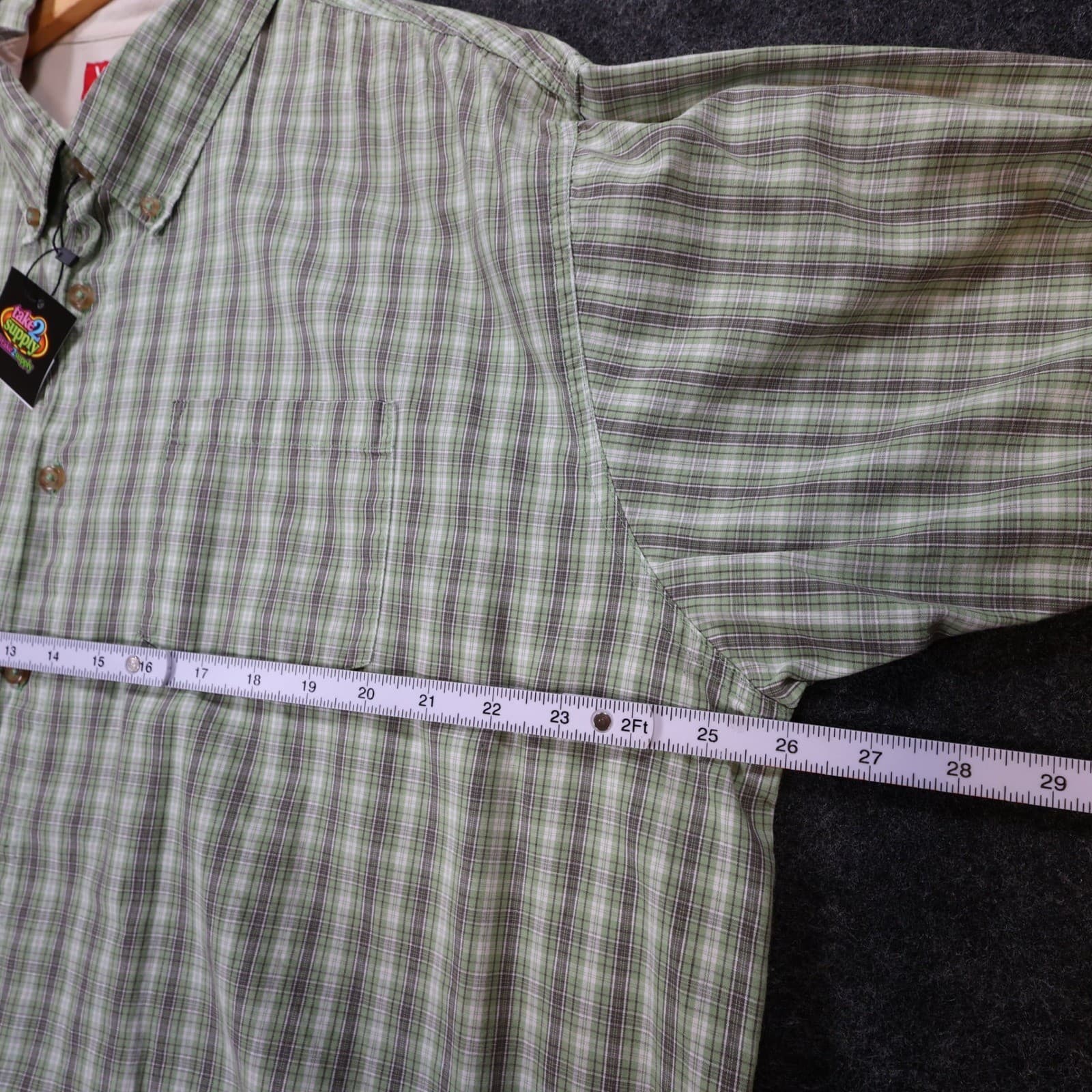 Wrangler Button Up Shirt Mens XL Green Excellent Plaid Cotton Short Sleeve - Thumbnail 3