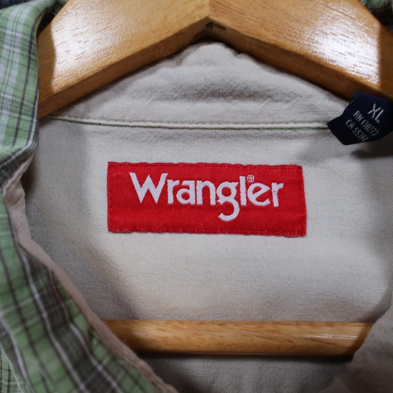 Wrangler Button Up Shirt Mens XL Green Excellent Plaid Cotton Short Sleeve - Thumbnail 8