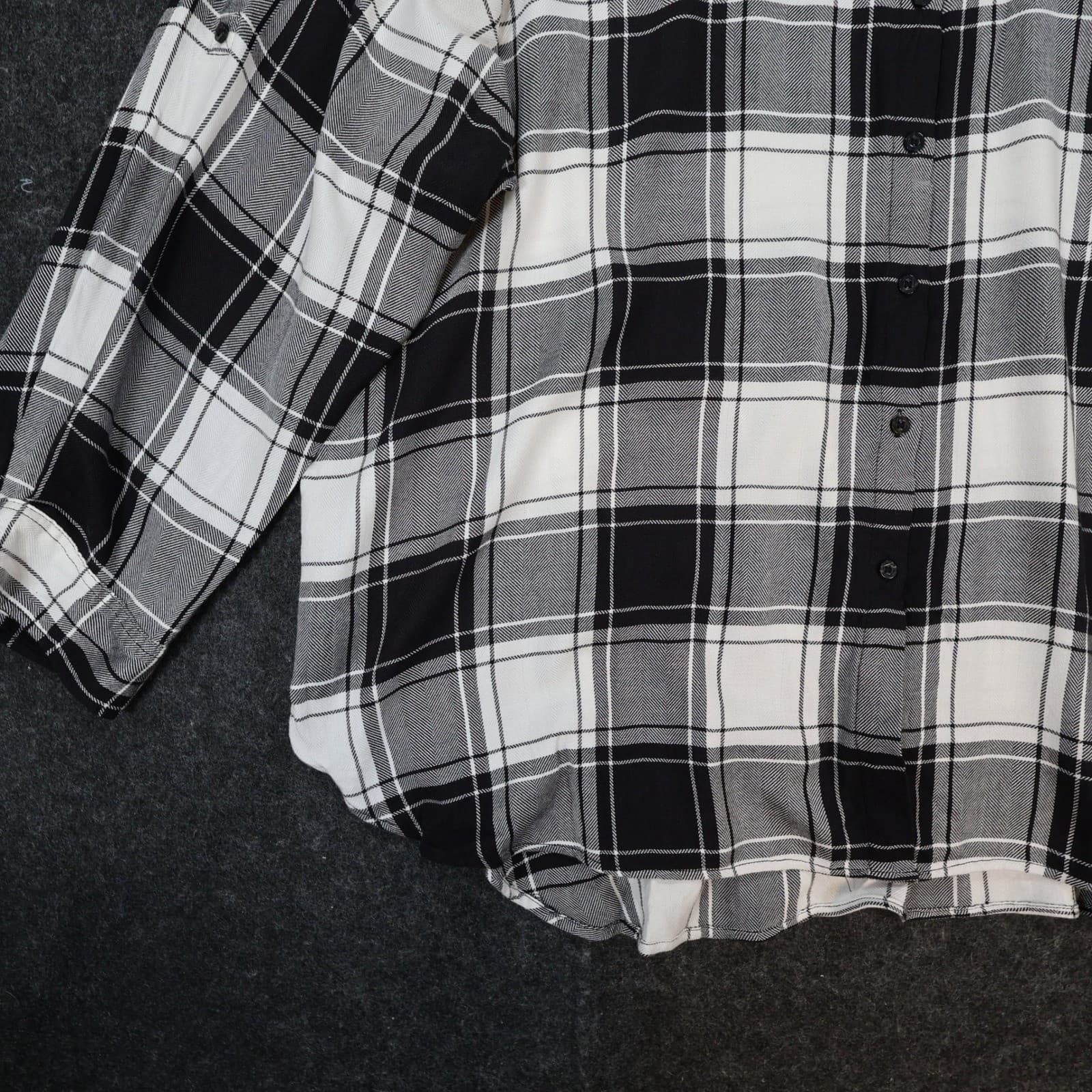 Calvin Klein Button Down Shirt Womens 3X Black White Rayon Cotton Plaid Roll Tab - Thumbnail 10