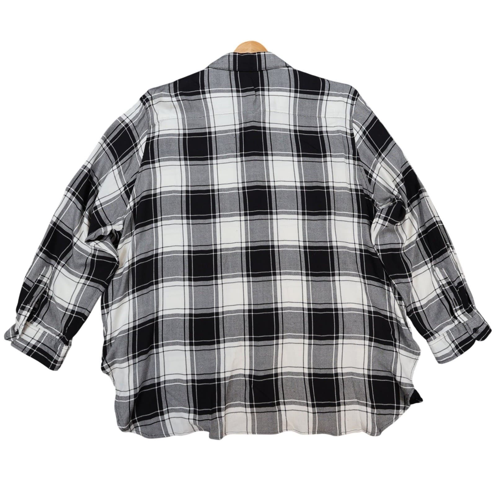 Calvin Klein Button Down Shirt Womens 3X Black White Rayon Cotton Plaid Roll Tab - Thumbnail 2