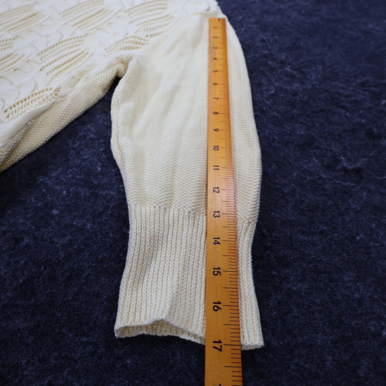 Willow Sweater Womens XL Cream 100% Cotton 3/4 Sleeve Pointelle Knit Crochet - Thumbnail 4