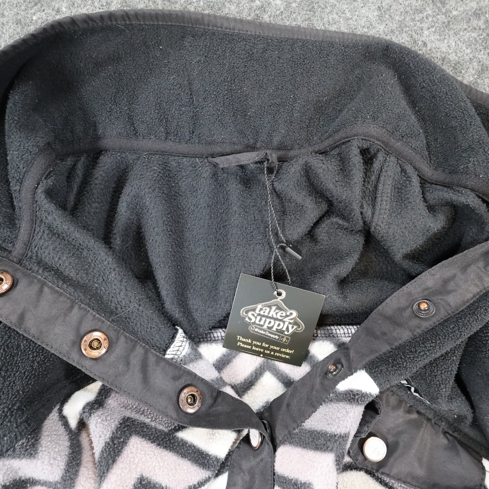Cinch Fleece Pullover Mens M Black Grey White Chevron Geometric Snap Neck Jacket - Thumbnail 10