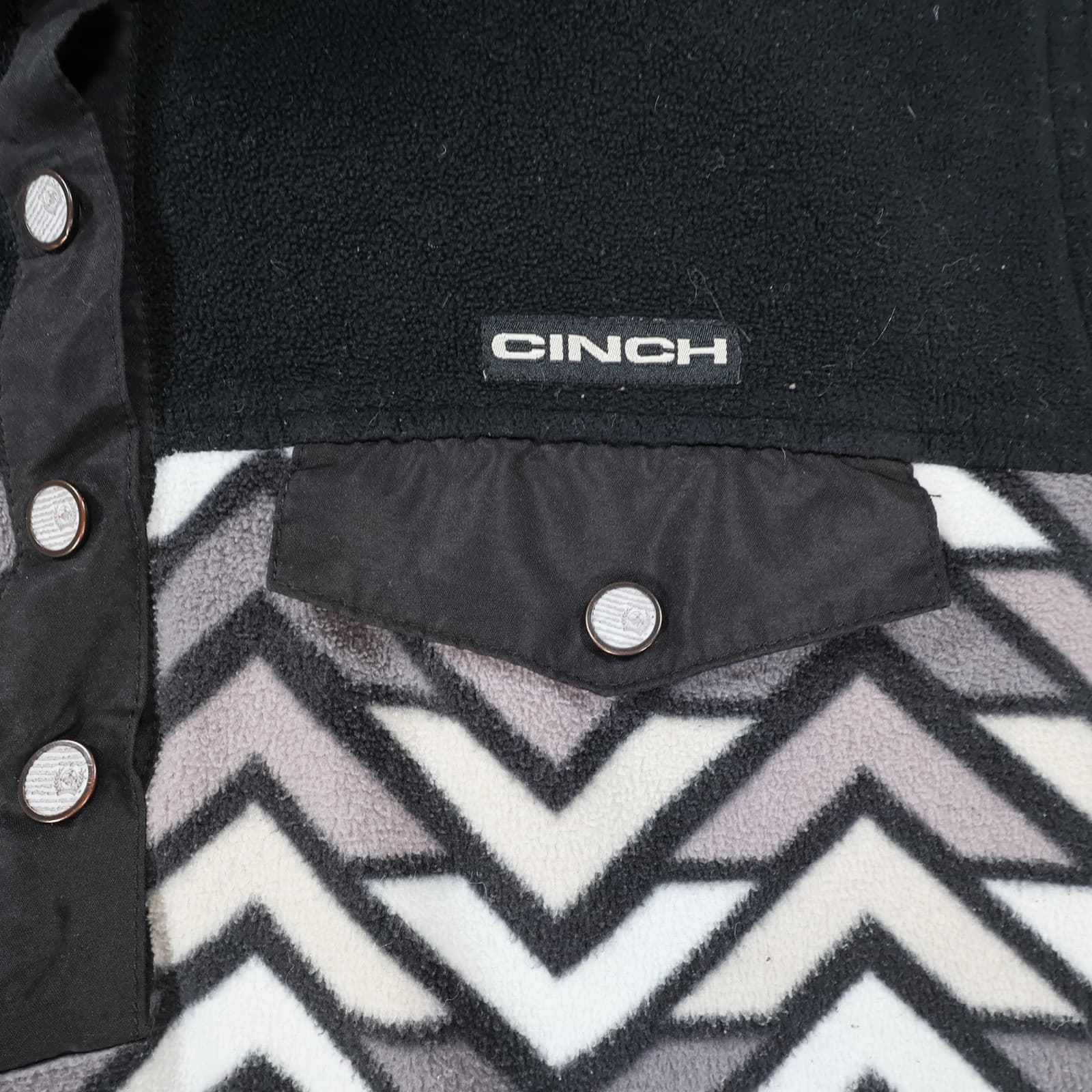 Cinch Fleece Pullover Mens M Black Grey White Chevron Geometric Snap Neck Jacket - Thumbnail 7