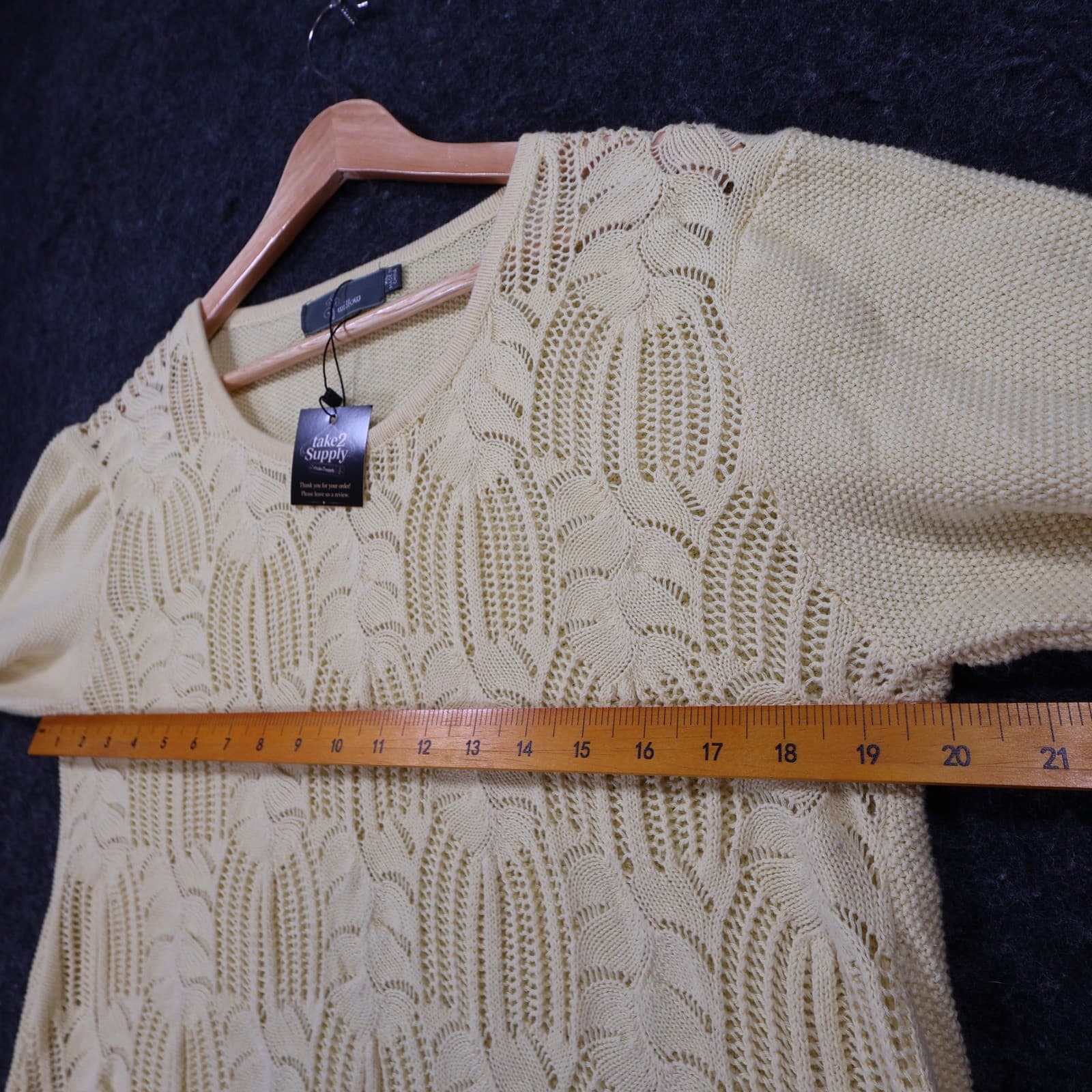 Willow Sweater Womens XL Cream 100% Cotton 3/4 Sleeve Pointelle Knit Crochet - Thumbnail 3