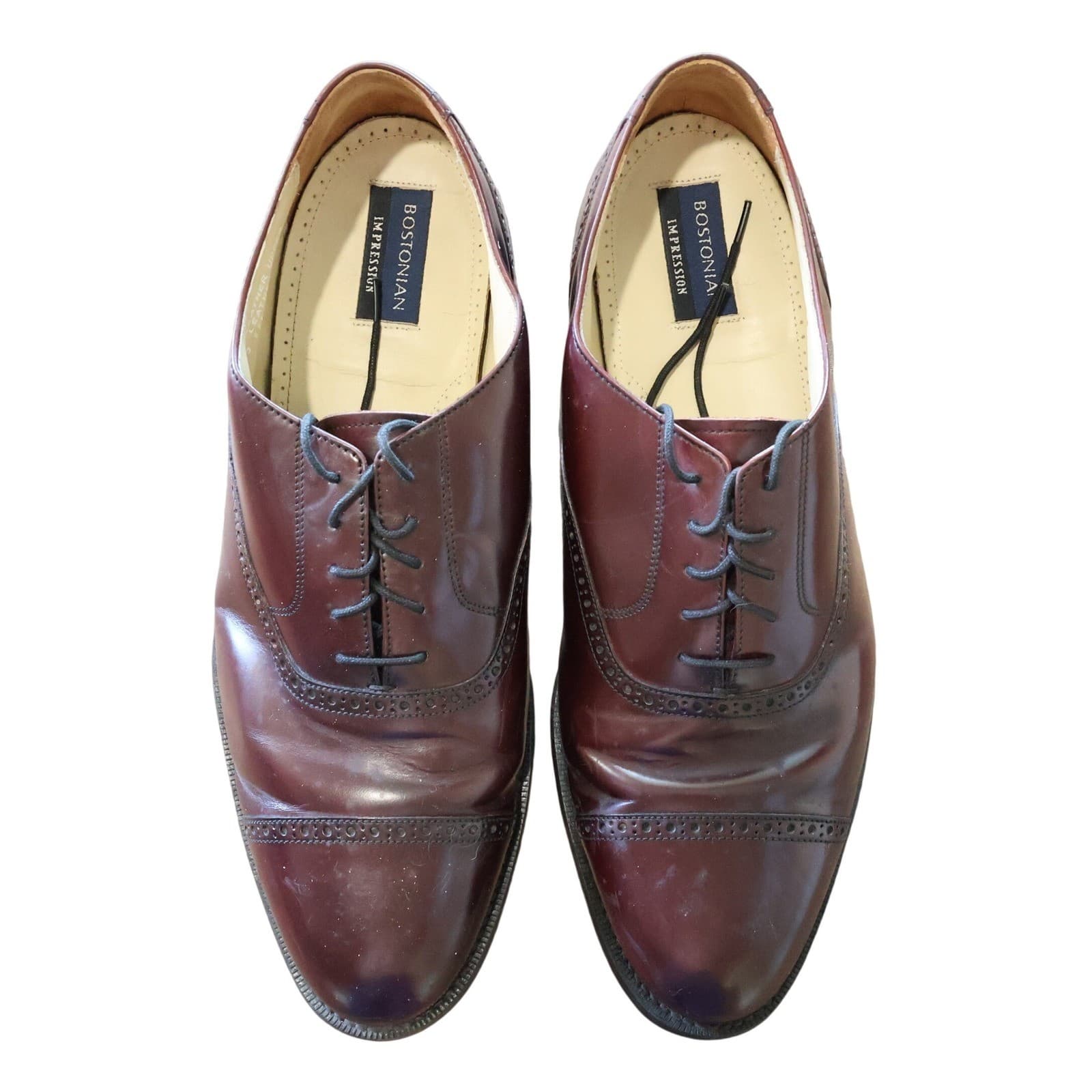 Bostonian Dress Shoes Mens 13 M Burgundy Excellent Leather Toe Brogue Oxfords - Thumbnail 4
