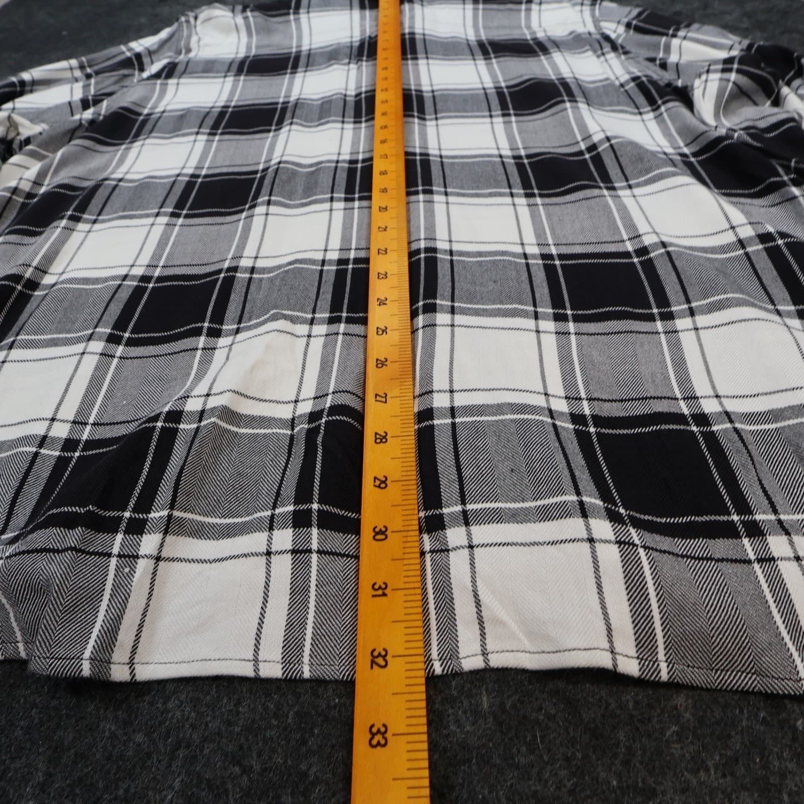 Calvin Klein Button Down Shirt Womens 3X Black White Rayon Cotton Plaid Roll Tab - Thumbnail 5