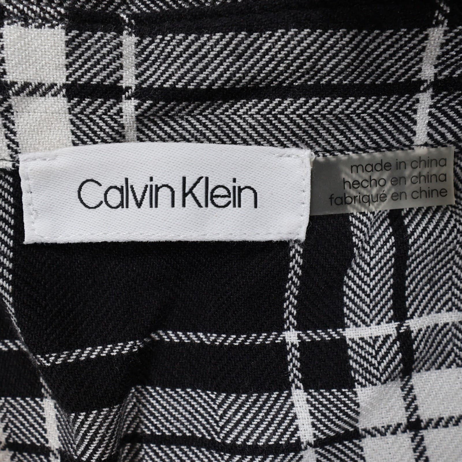Calvin Klein Button Down Shirt Womens 3X Black White Rayon Cotton Plaid Roll Tab - Thumbnail 7