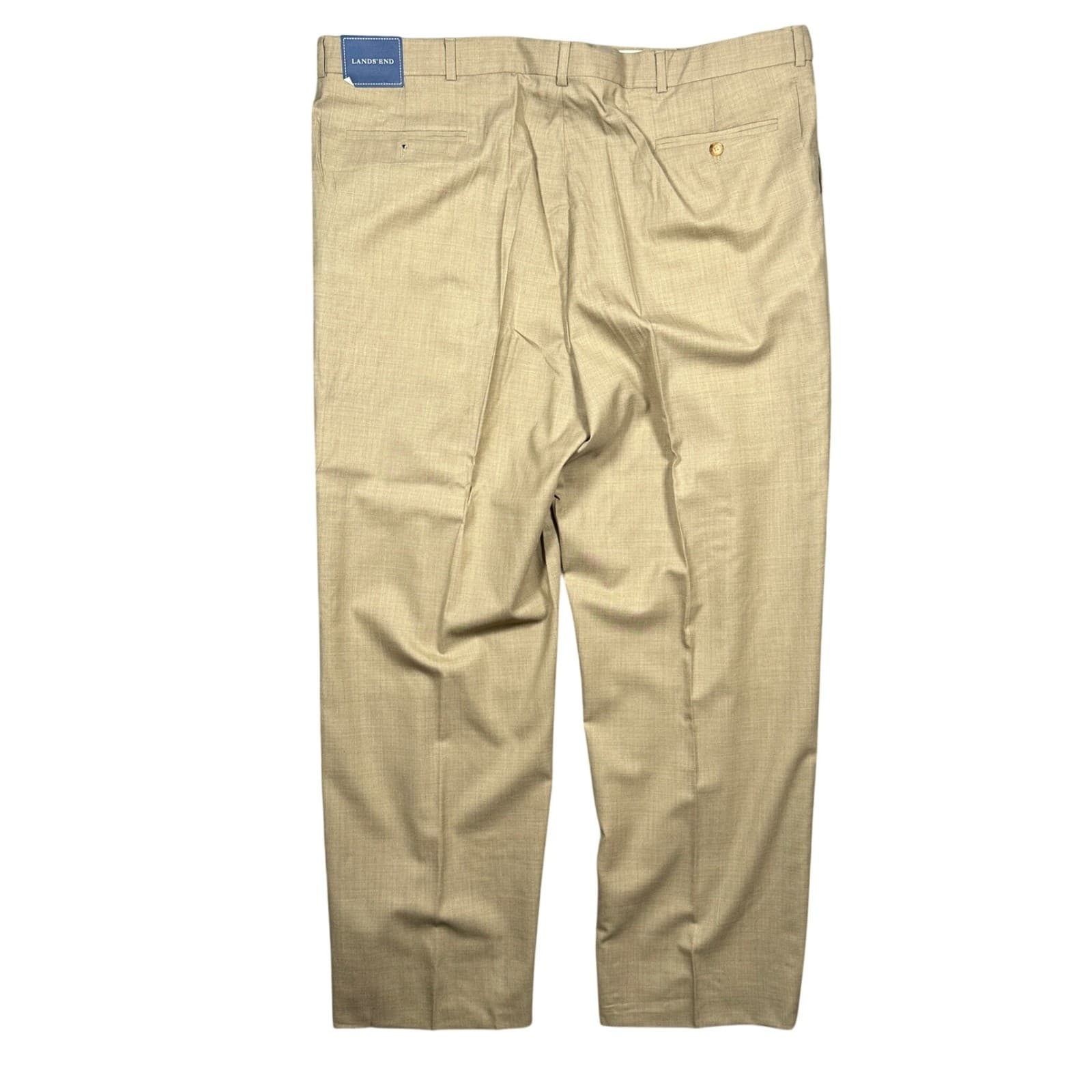 Lands' End Pleated Dress Pants Mens 44 Long Tan NEW 100% Wool Trousers - Thumbnail 2