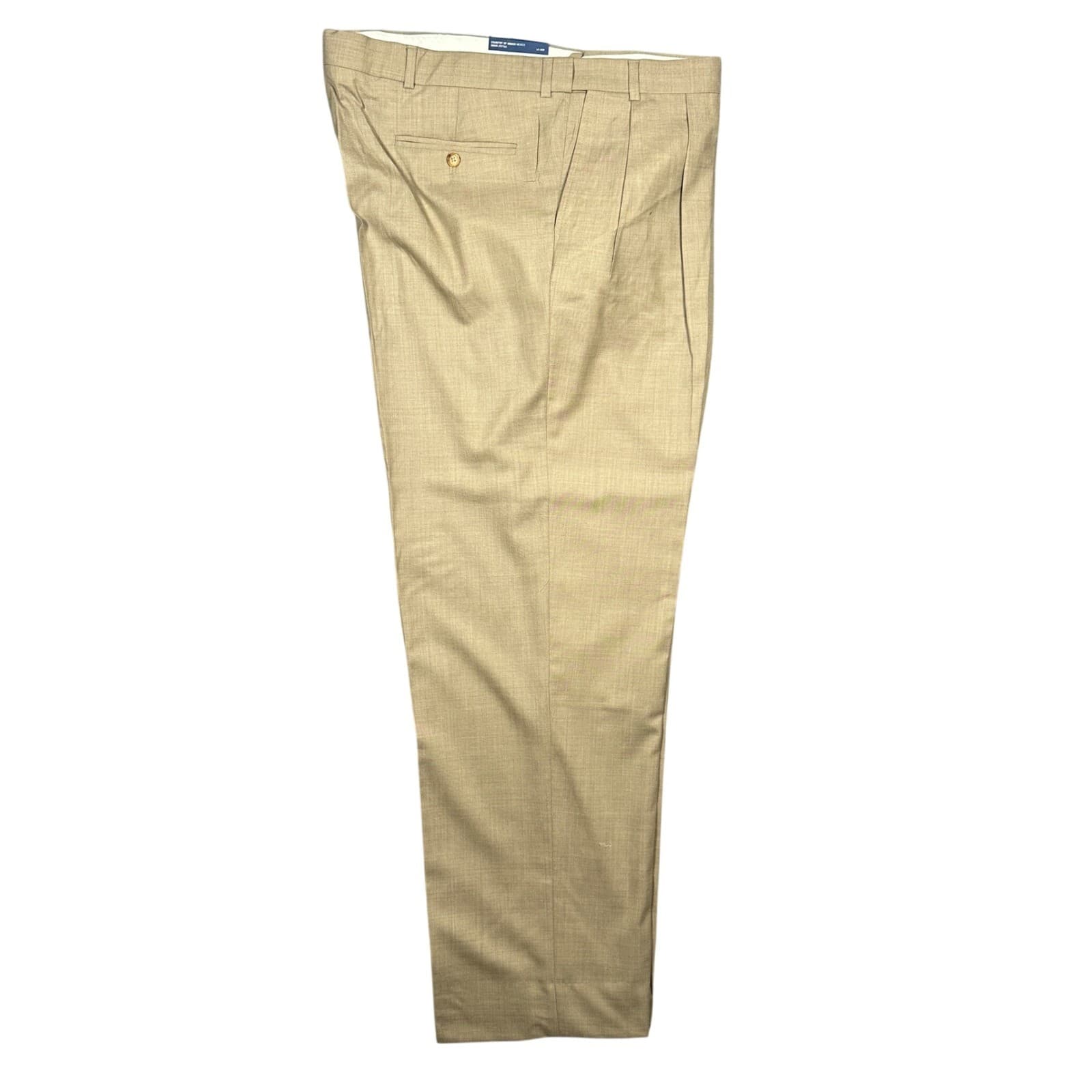 Lands' End Pleated Dress Pants Mens 44 Long Tan NEW 100% Wool Trousers - Thumbnail 4