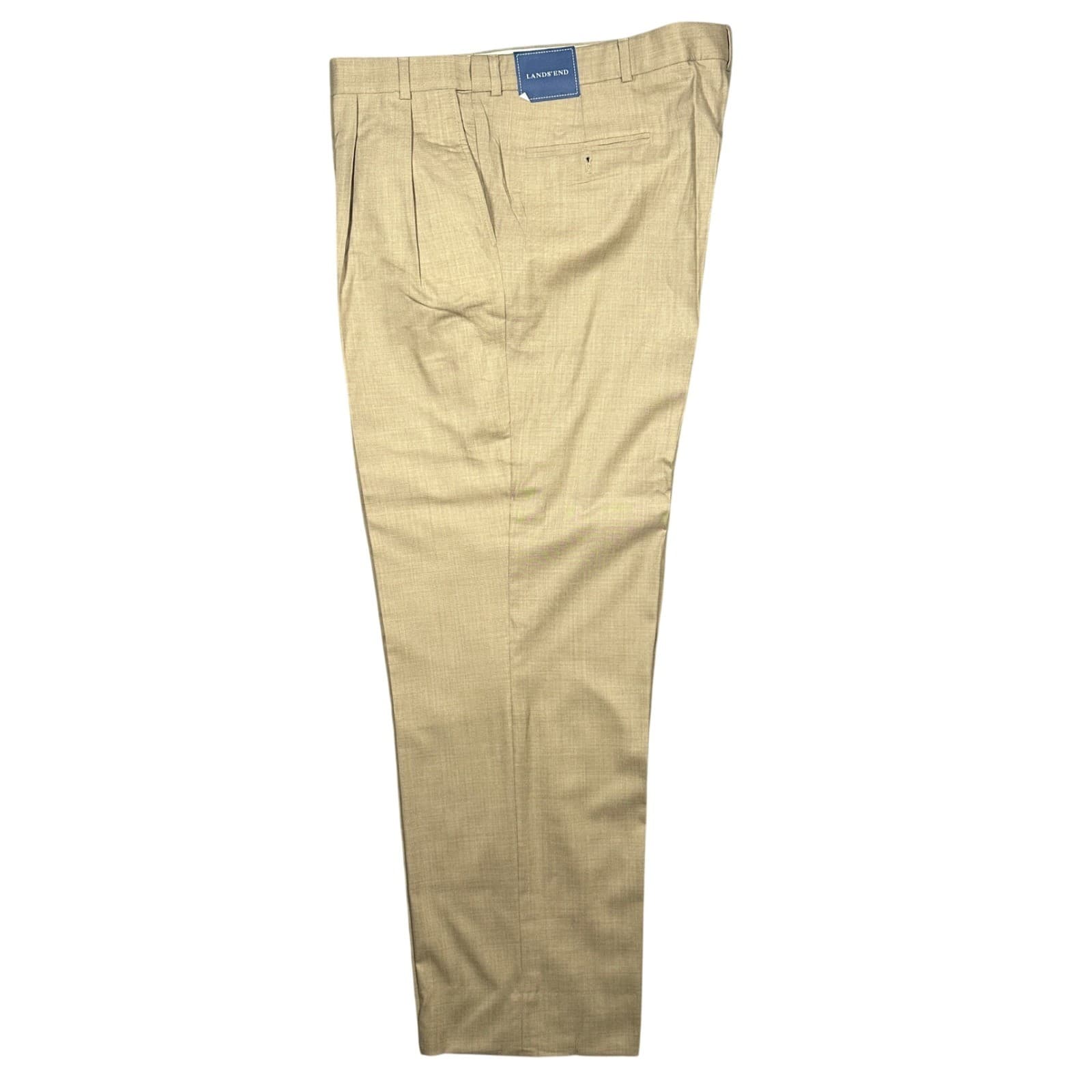 Lands' End Pleated Dress Pants Mens 44 Long Tan NEW 100% Wool Trousers - Thumbnail 3
