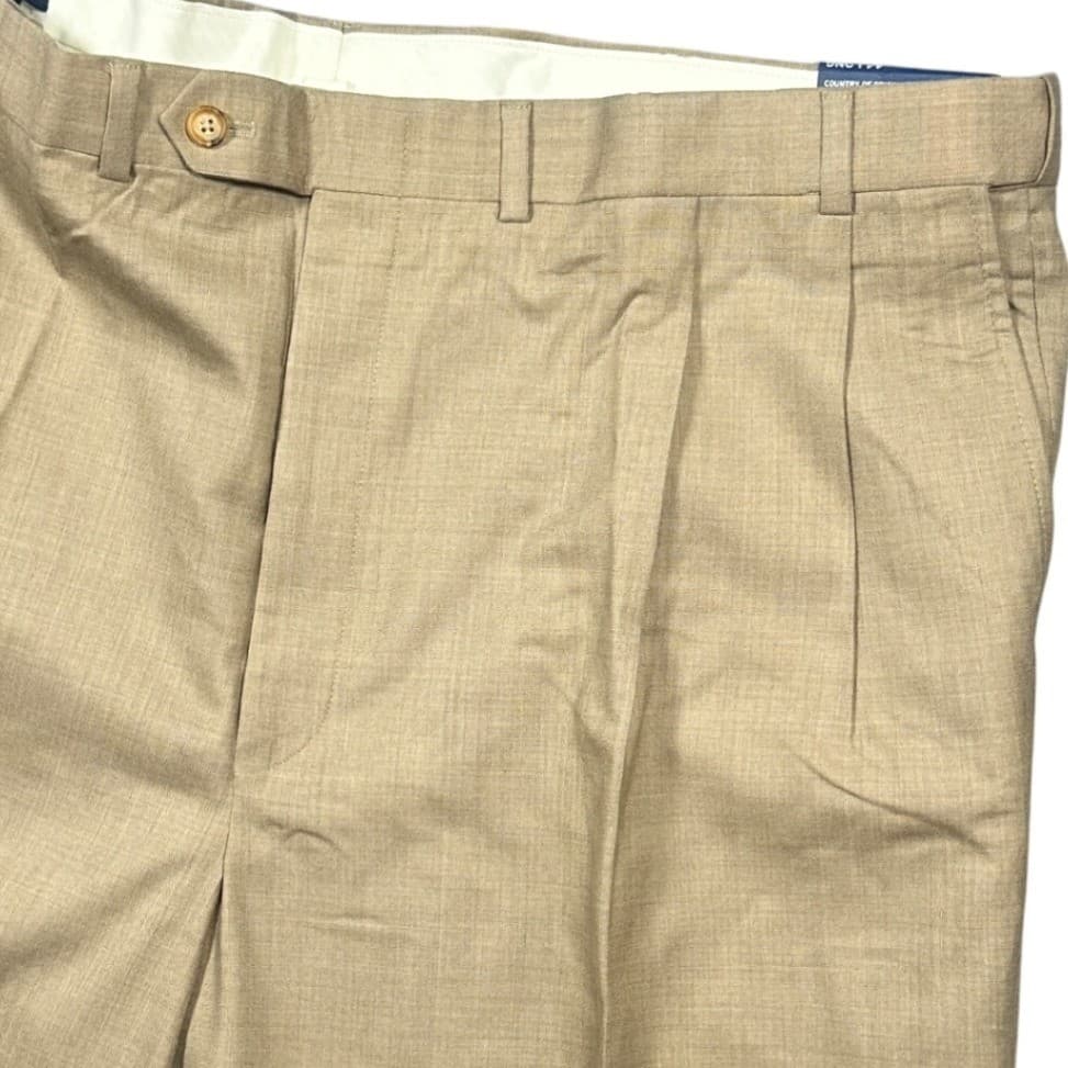 Lands' End Pleated Dress Pants Mens 44 Long Tan NEW 100% Wool Trousers - Thumbnail 5