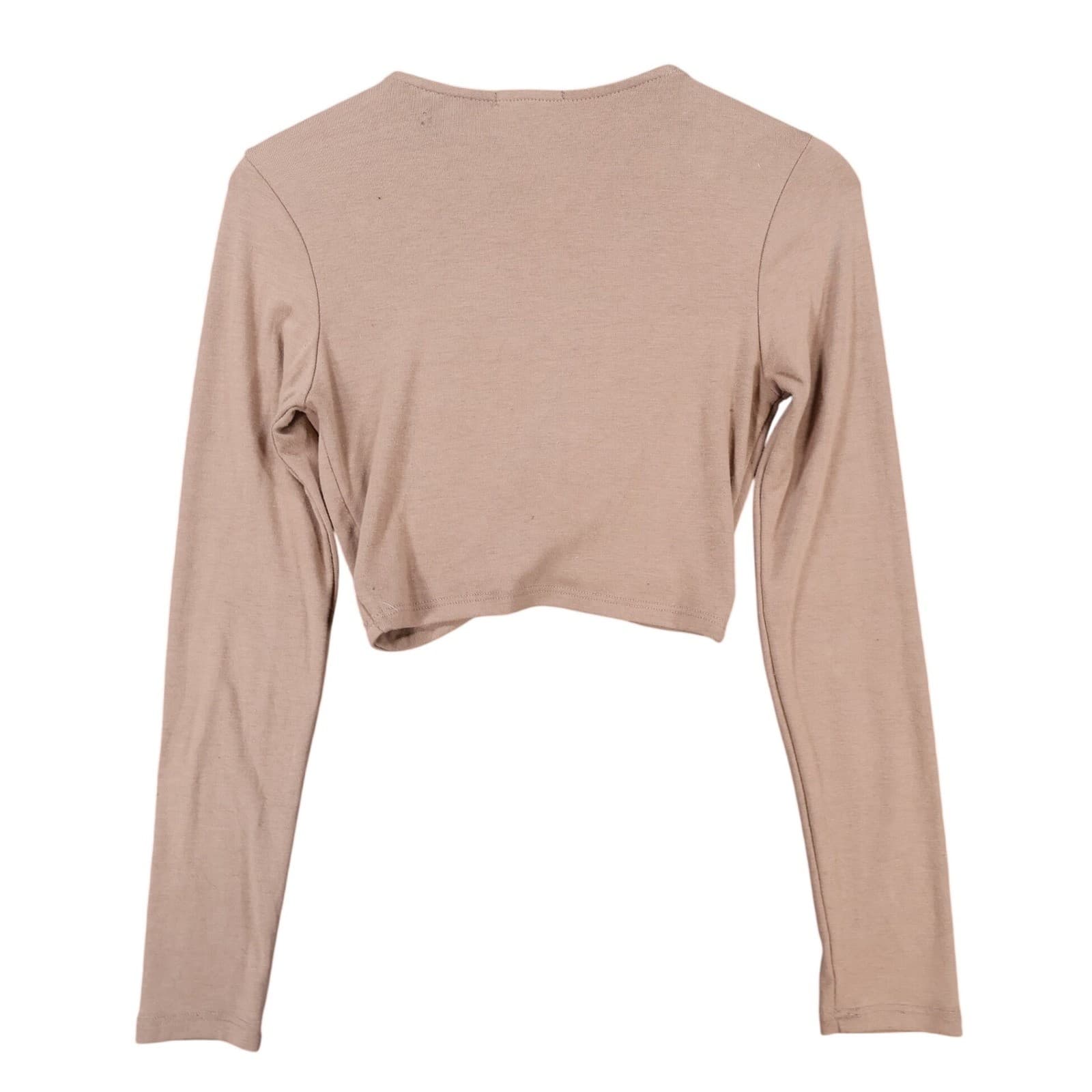 Better Be Crop Top Womens Small Brown Twist Front Keyhole Long Sleeve - Thumbnail 2