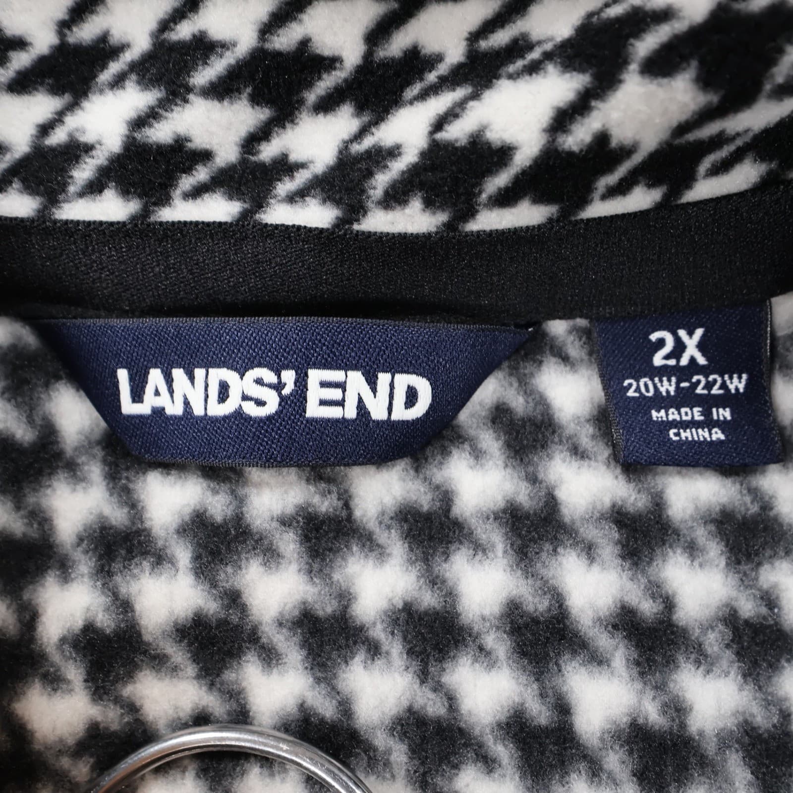 Lands' End Fleece Jacket Womens 2X Black White Polyester Zip Houndstooth Classic - Thumbnail 7
