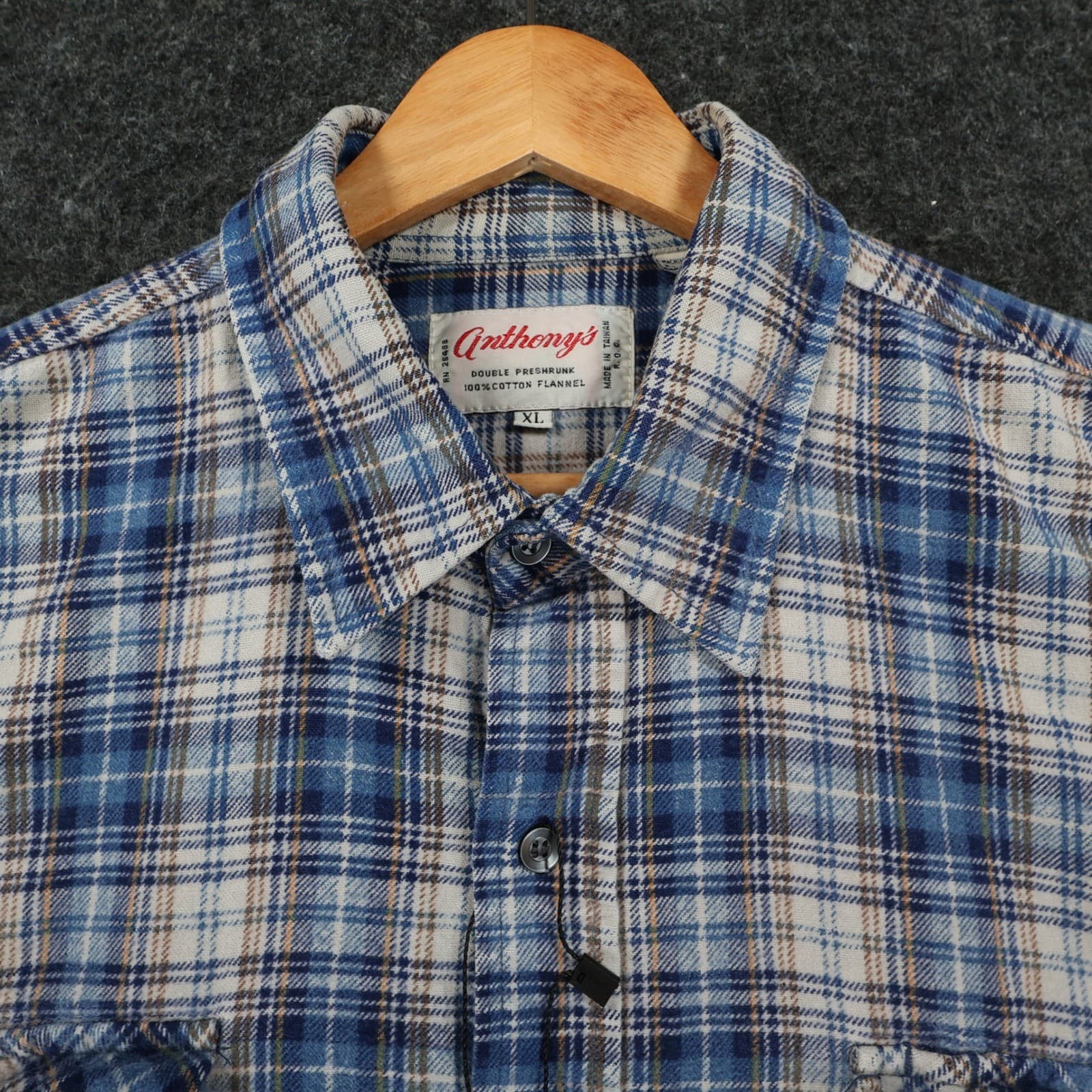 Anthony's Flannel Shirt Mens XL Blue 100% Cotton Plaid Vintage Button Up - Thumbnail 8