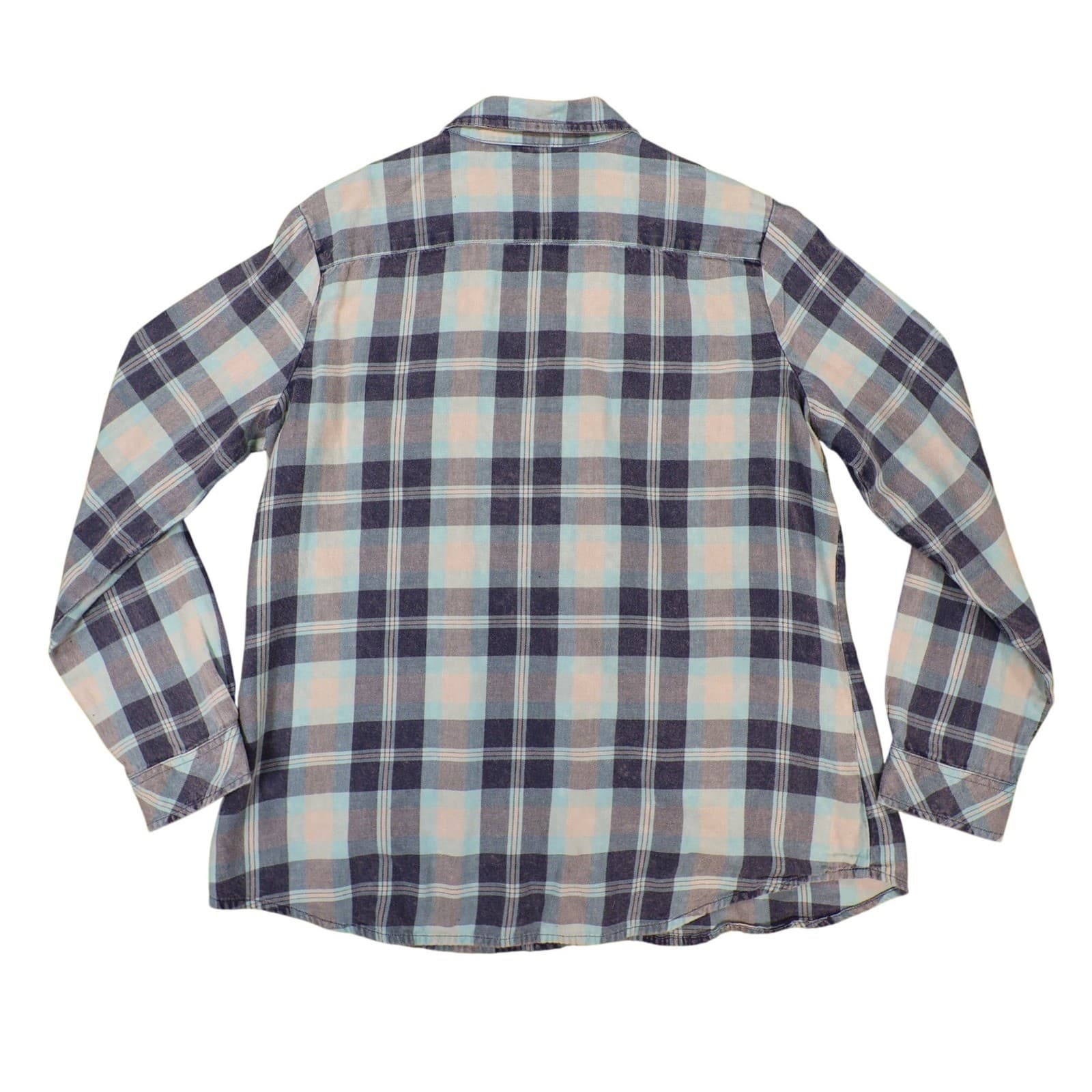 Natural Reflections Button Up Womens L Blue Plaid 100% Cotton Flannel Shirt - Thumbnail 2