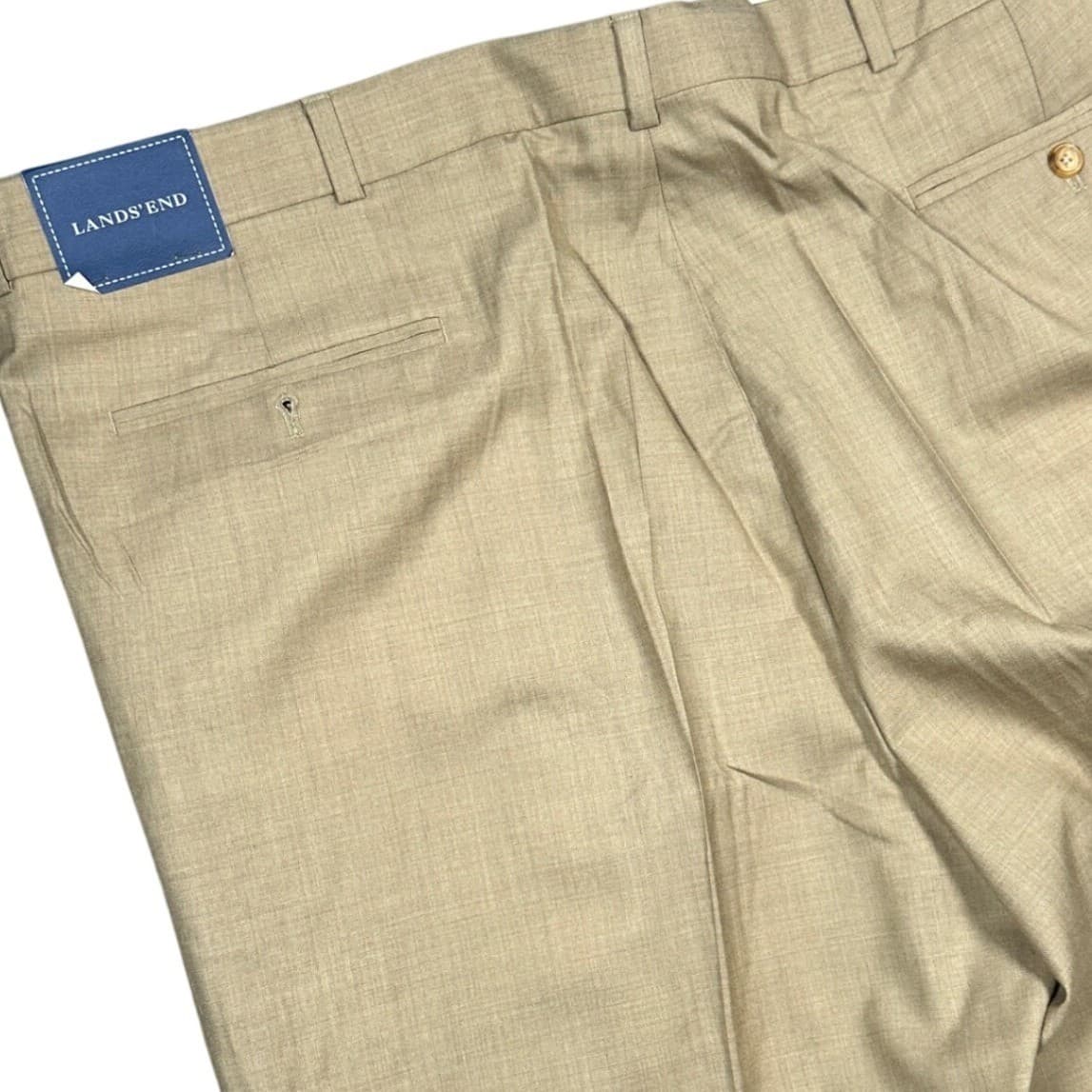 Lands' End Pleated Dress Pants Mens 44 Long Tan NEW 100% Wool Trousers - Thumbnail 6