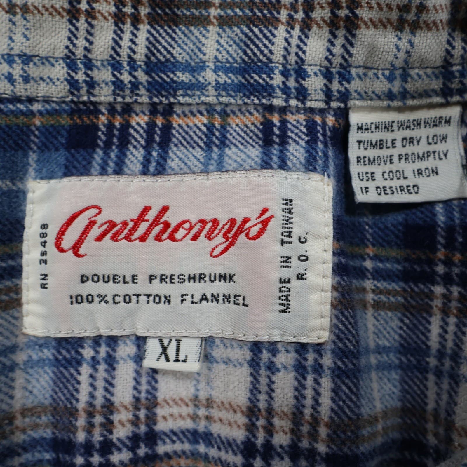 Anthony's Flannel Shirt Mens XL Blue 100% Cotton Plaid Vintage Button Up - Thumbnail 7