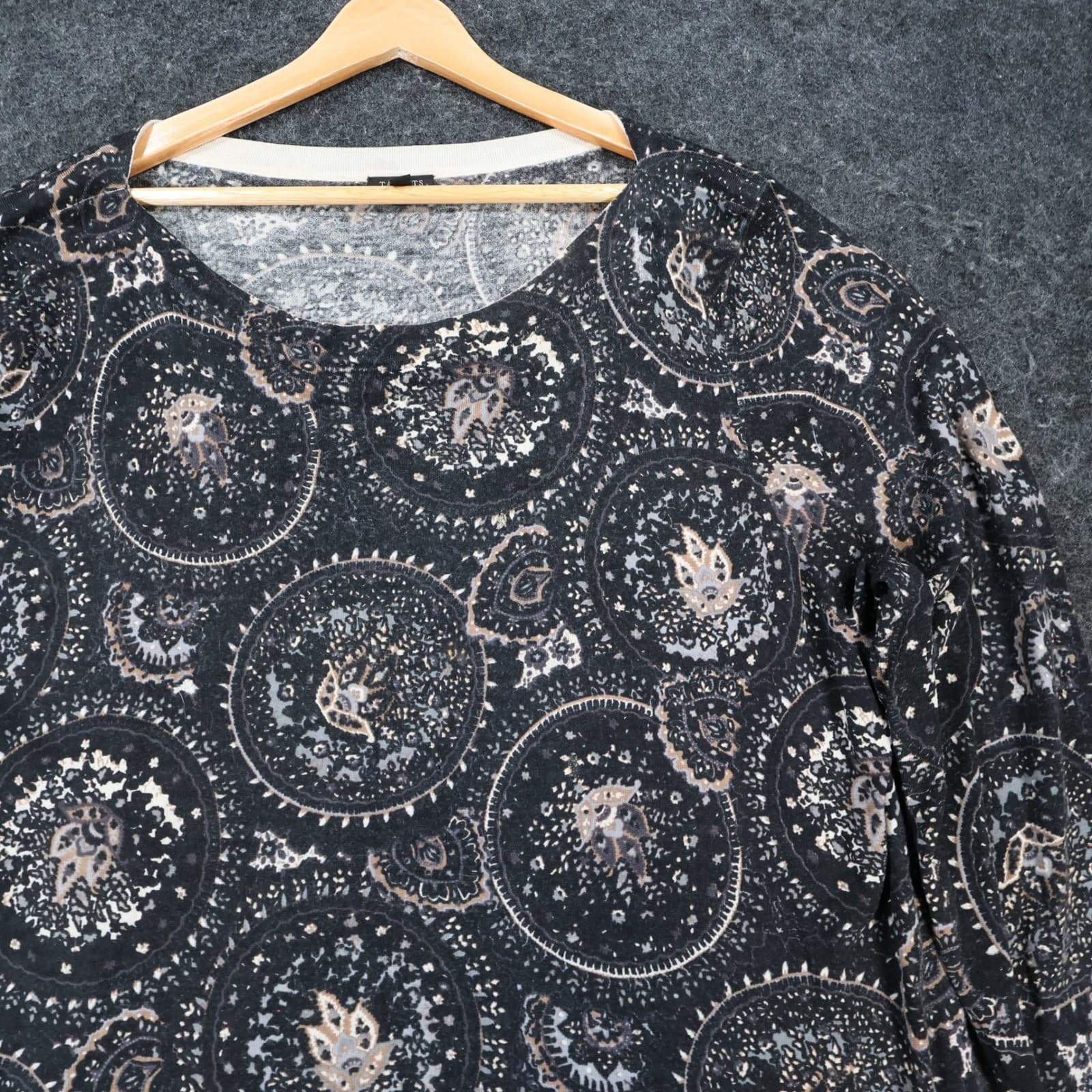 Talbots 3X Black Merino Wool Medallion Print Relaxed Sweater - Thumbnail 10