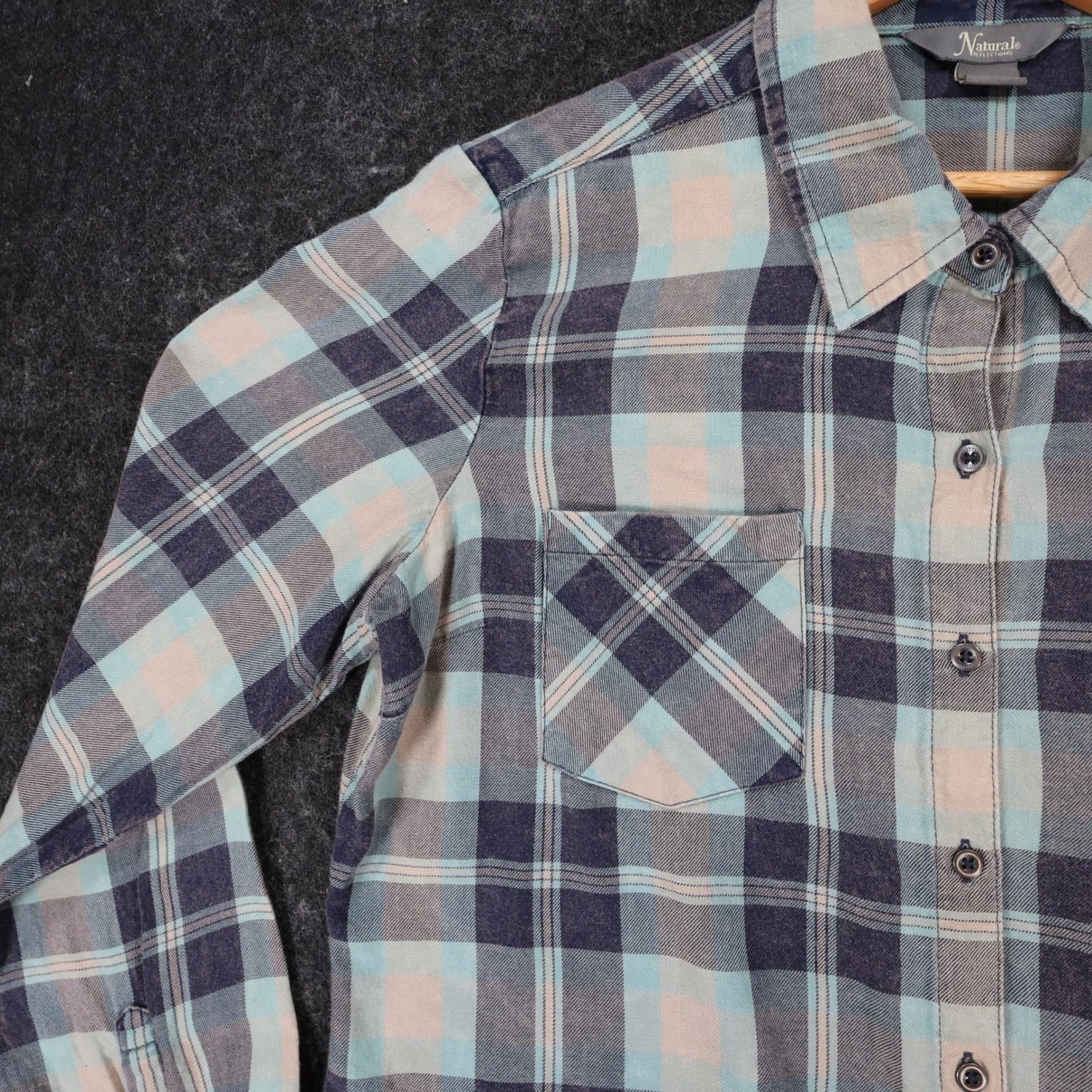 Natural Reflections Button Up Womens L Blue Plaid 100% Cotton Flannel Shirt - Thumbnail 10