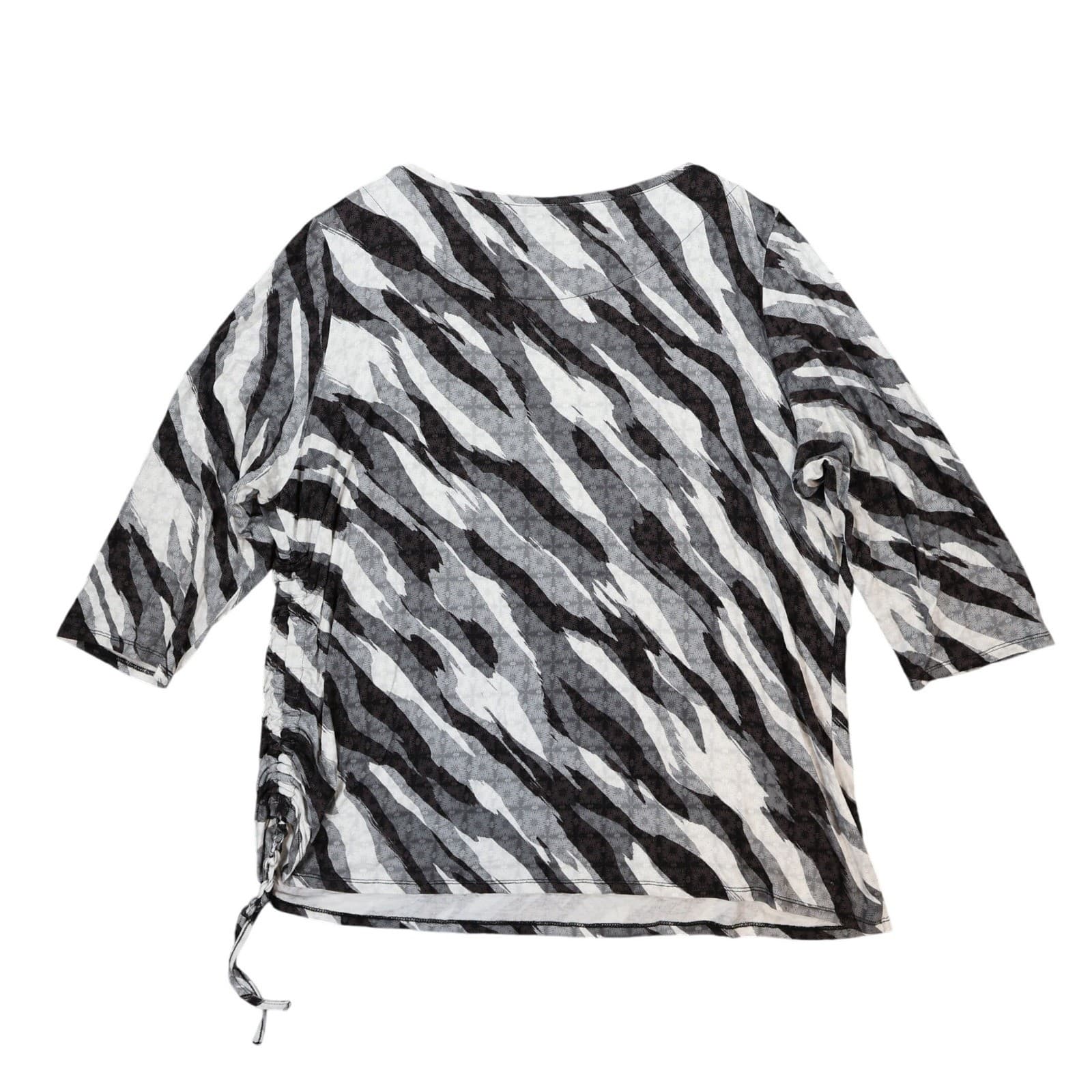 Ruby Rd Top Women 2X Gray Rayon Spandex Zebra Animal Print Side Cinch Blouse - Thumbnail 2