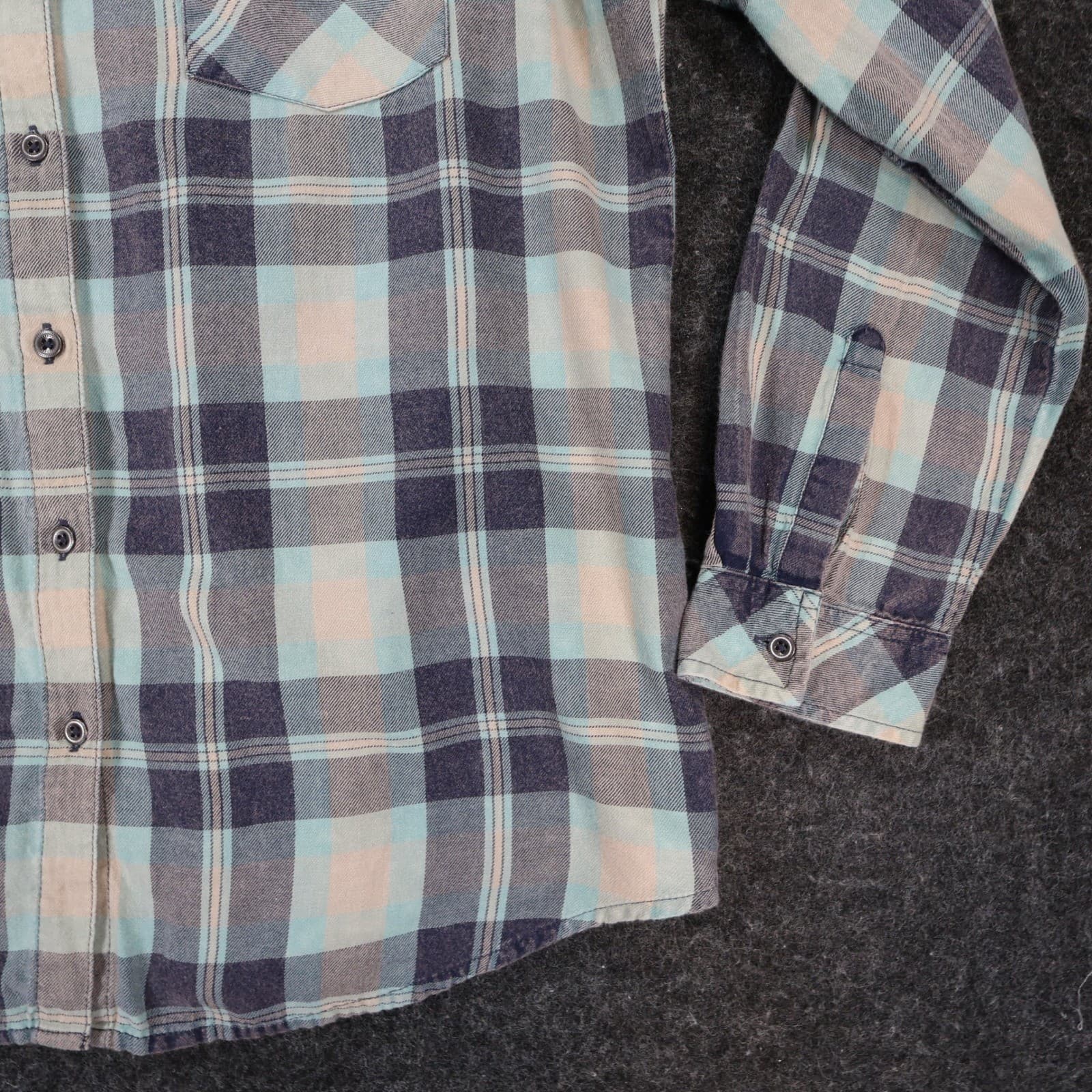 Natural Reflections Button Up Womens L Blue Plaid 100% Cotton Flannel Shirt - Thumbnail 11