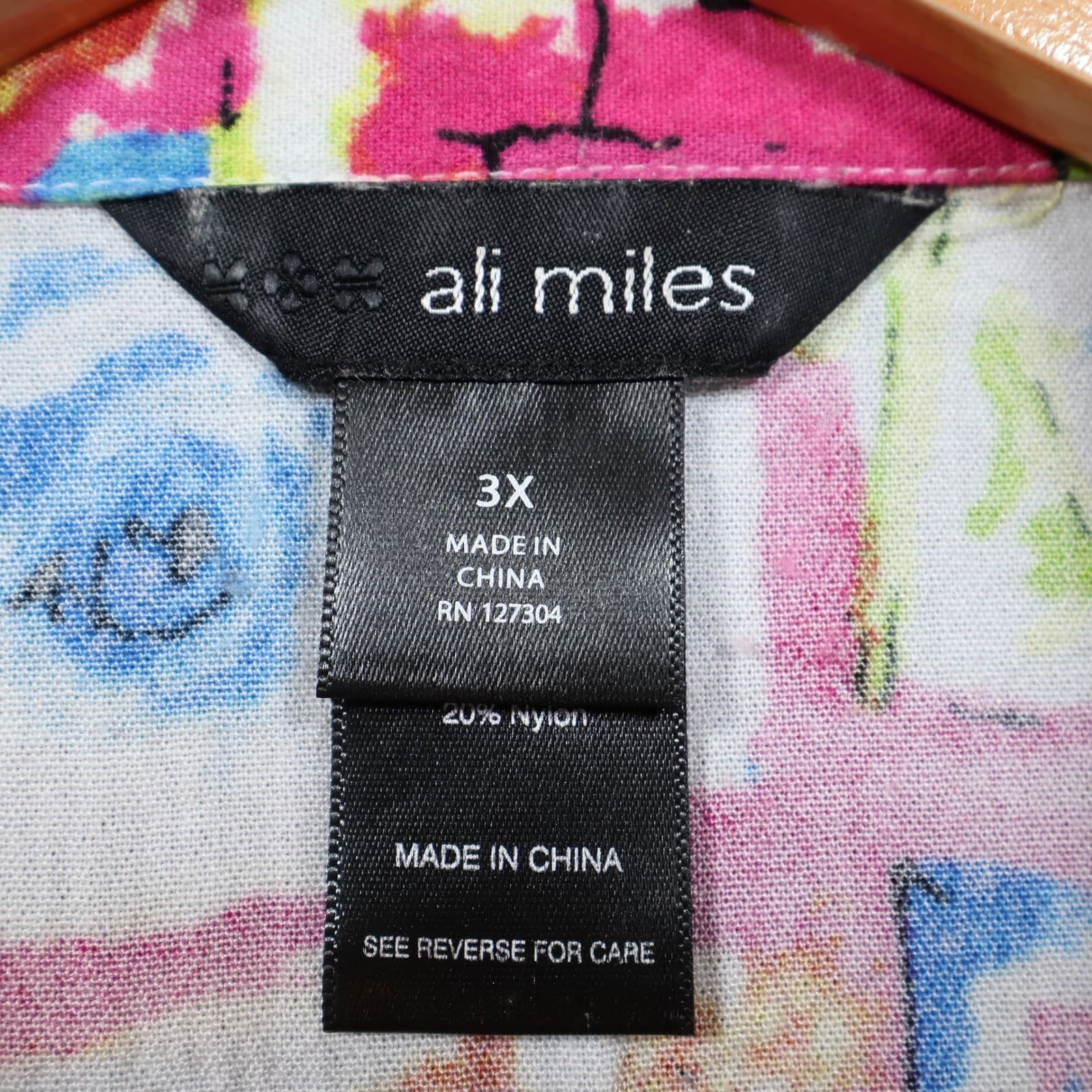 Ali Miles Button Up Shirt Womens 3X Multicolor Rayon Artsy Abstract 3/4 Sleeve - Thumbnail 7