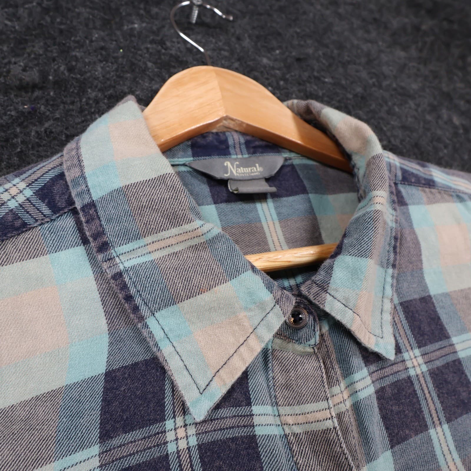 Natural Reflections Button Up Womens L Blue Plaid 100% Cotton Flannel Shirt - Thumbnail 9