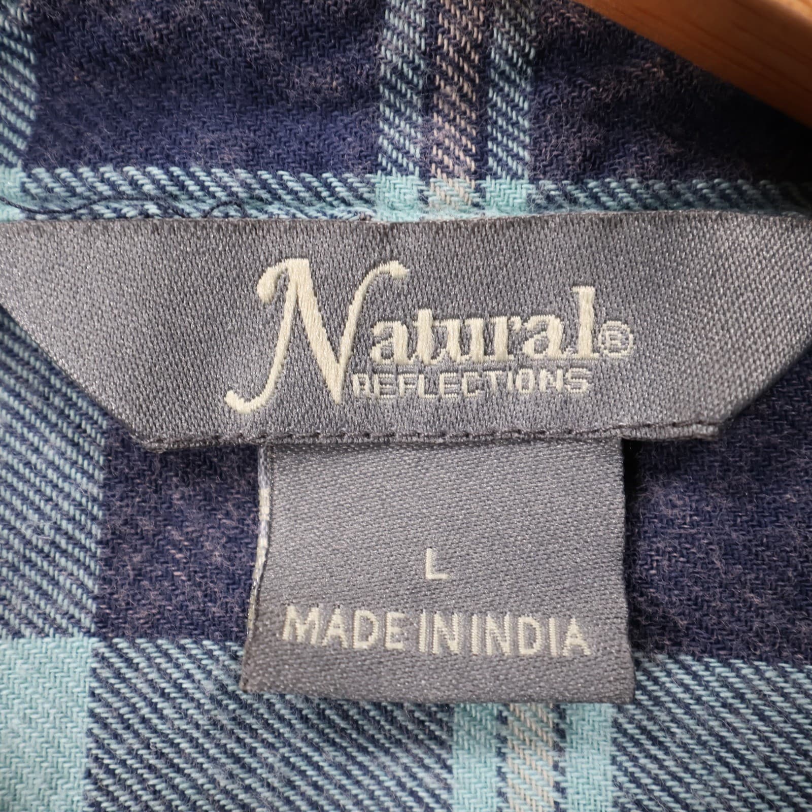 Natural Reflections Button Up Womens L Blue Plaid 100% Cotton Flannel Shirt - Thumbnail 7