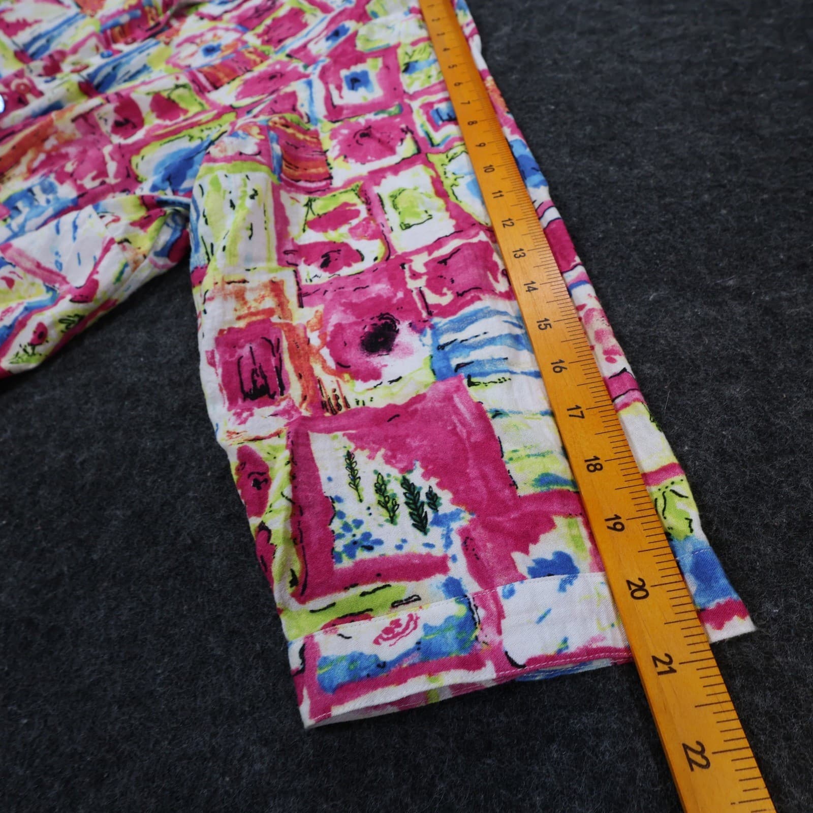 Ali Miles Button Up Shirt Womens 3X Multicolor Rayon Artsy Abstract 3/4 Sleeve - Thumbnail 4
