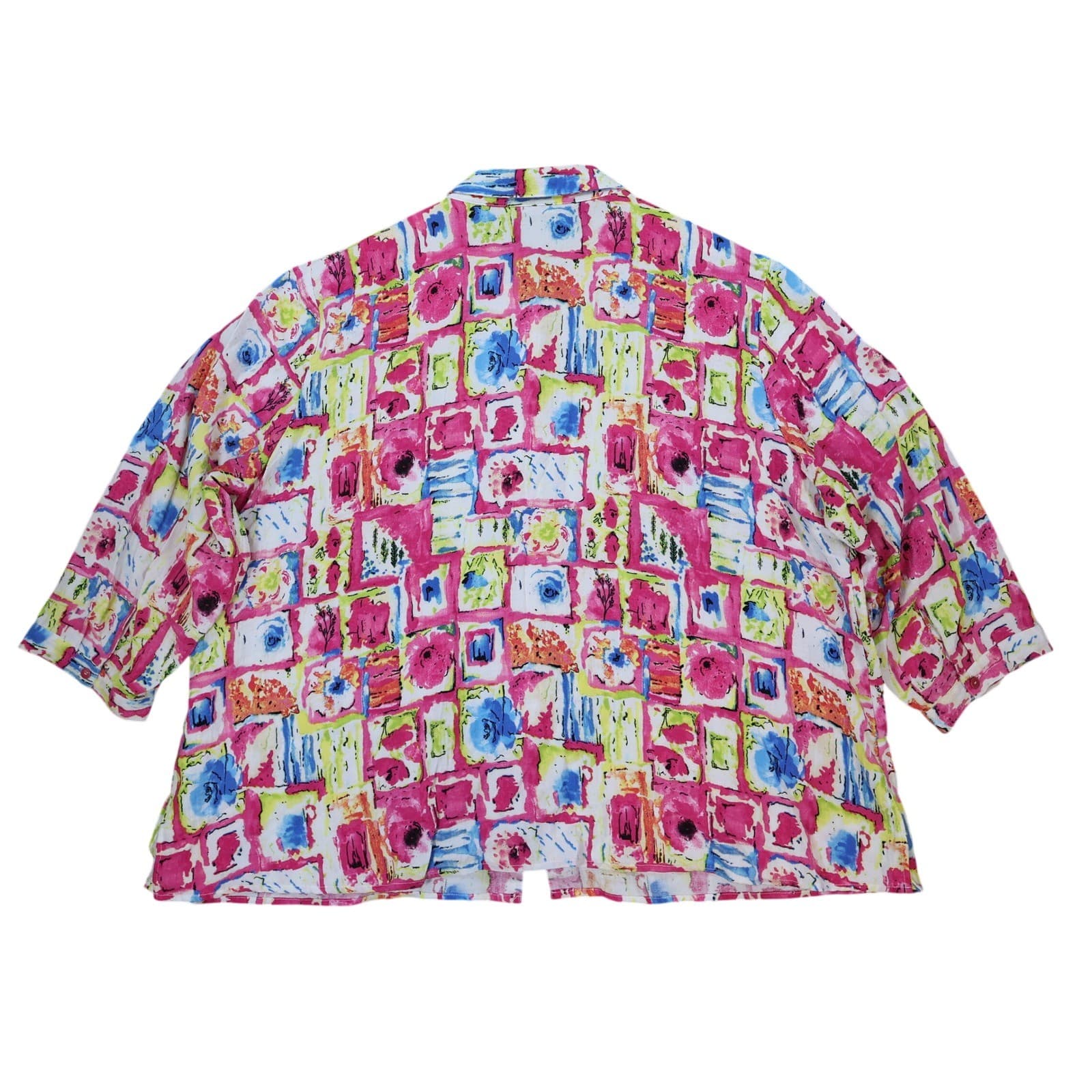 Ali Miles Button Up Shirt Womens 3X Multicolor Rayon Artsy Abstract 3/4 Sleeve - Thumbnail 2