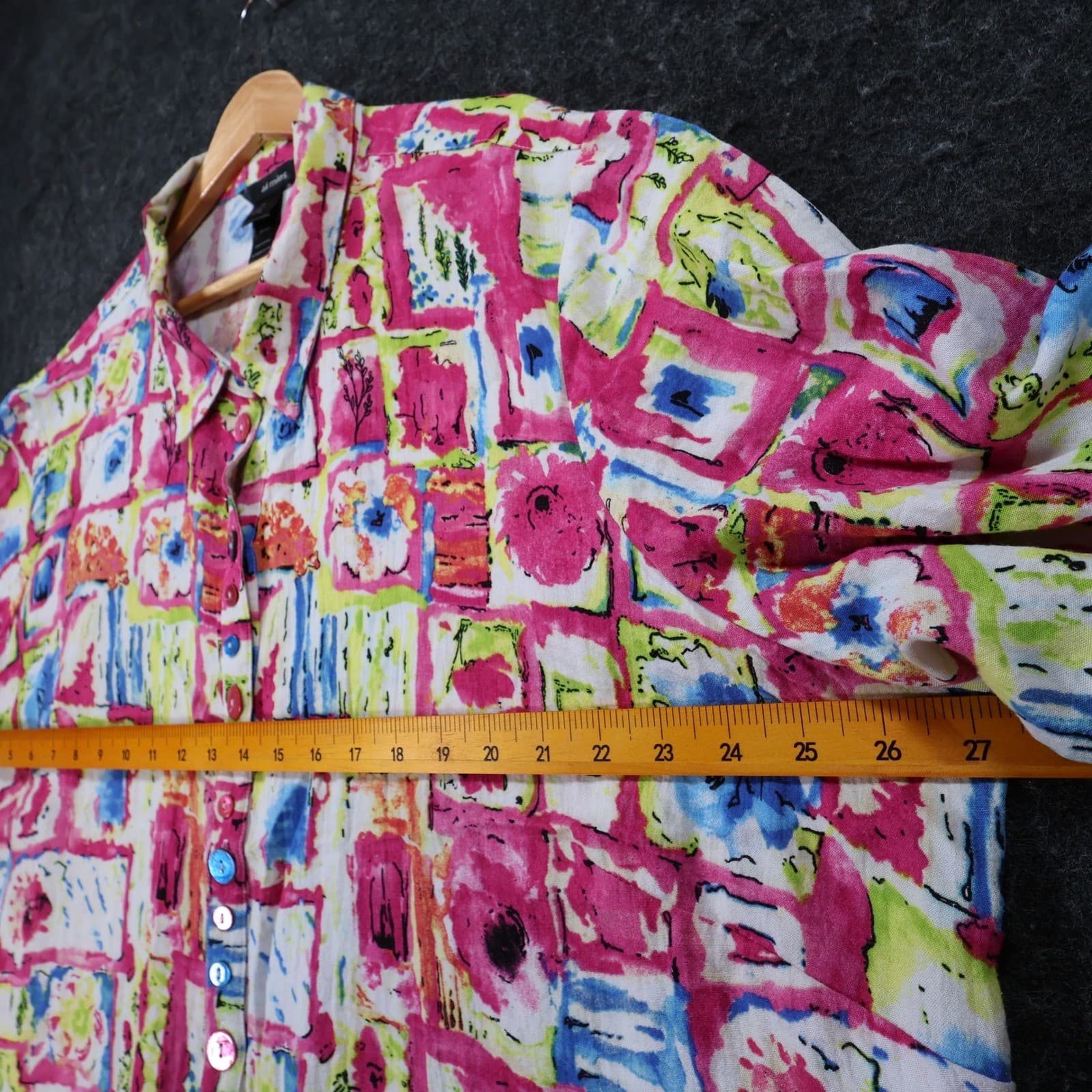 Ali Miles Button Up Shirt Womens 3X Multicolor Rayon Artsy Abstract 3/4 Sleeve - Thumbnail 3