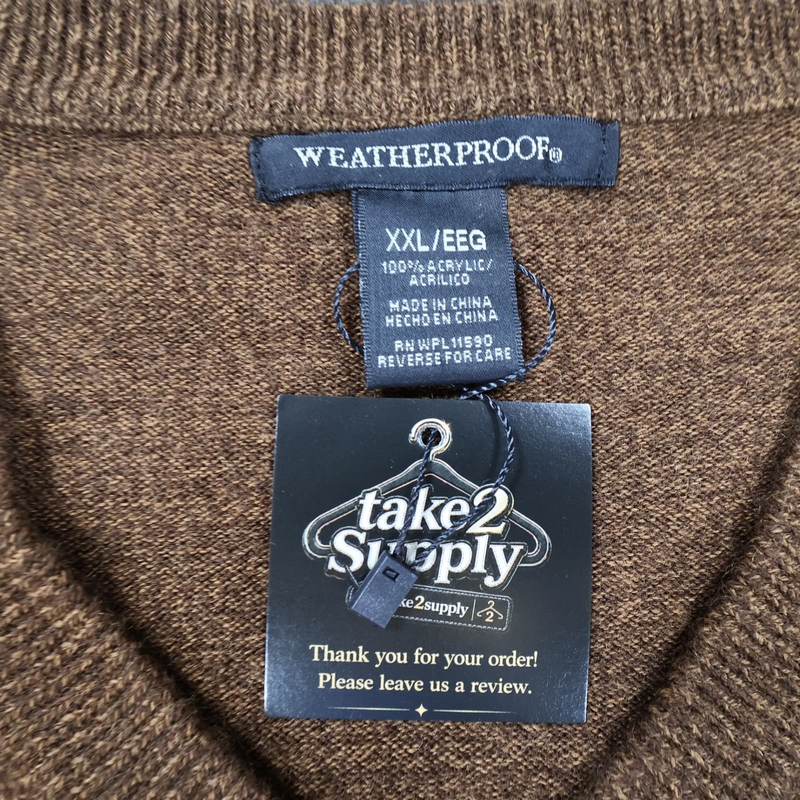 Weatherproof Sweater Mens XXL Brown Acrylic V-Neck Pullover Cable Knit - Thumbnail 8