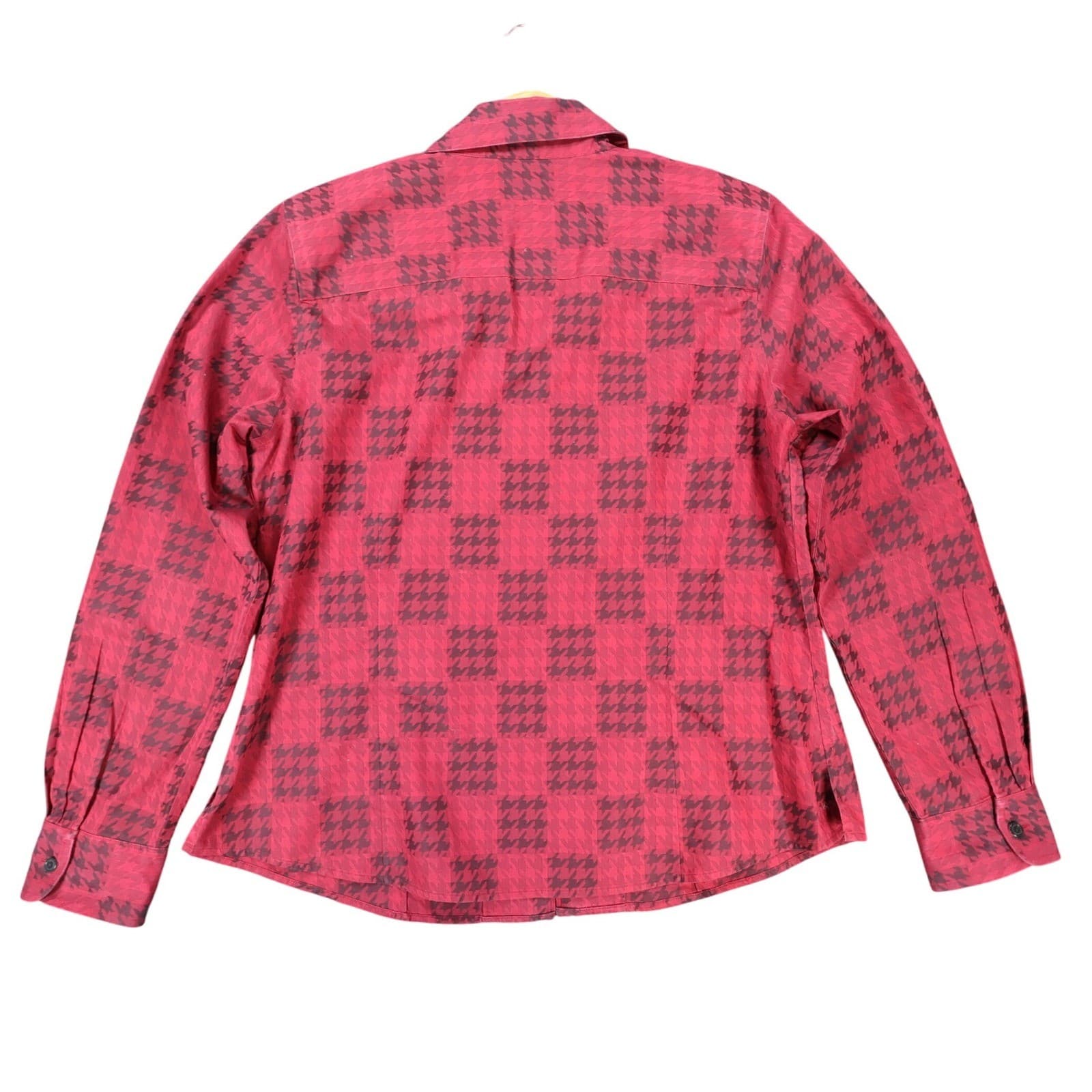 Foxcroft Women's 12 Red Houndstooth Zip Up Non-Iron Fitted Shirt - Thumbnail 2