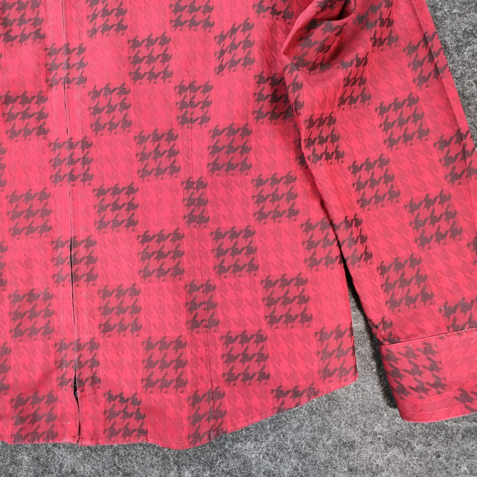 Foxcroft Women's 12 Red Houndstooth Zip Up Non-Iron Fitted Shirt - Thumbnail 10
