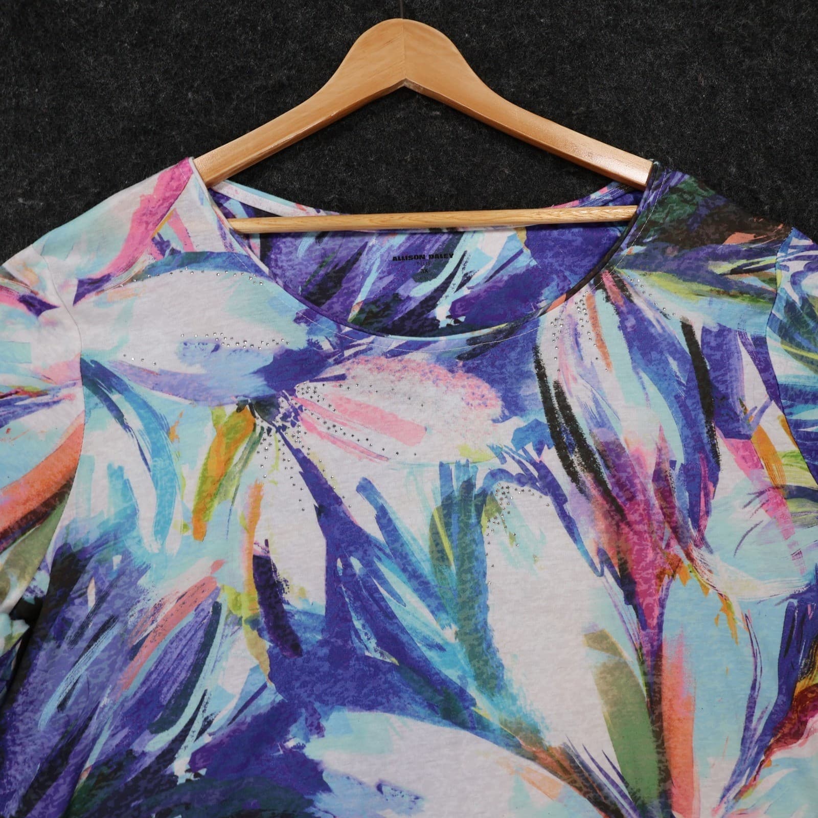 Allison Daley Top Womens 3X Multicolor Polyester Spandex Floral Abstract Knit - Thumbnail 9