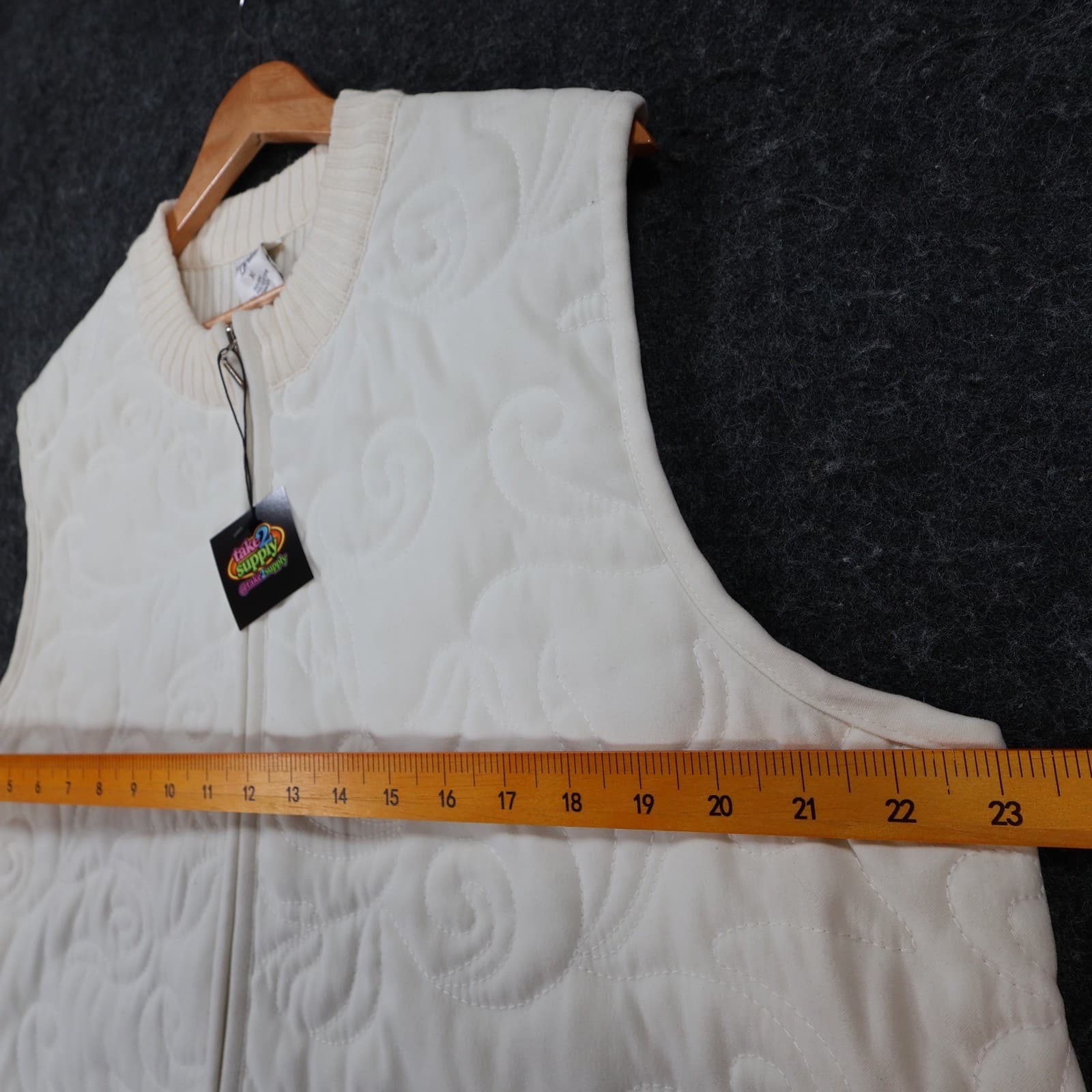 Allison Daley XL White Quilted Vest - Ribbed Knit Full Zip Layer - Thumbnail 3