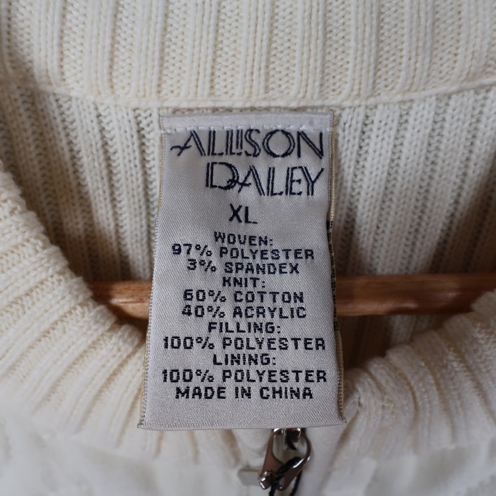 Allison Daley XL White Quilted Vest - Ribbed Knit Full Zip Layer - Thumbnail 8