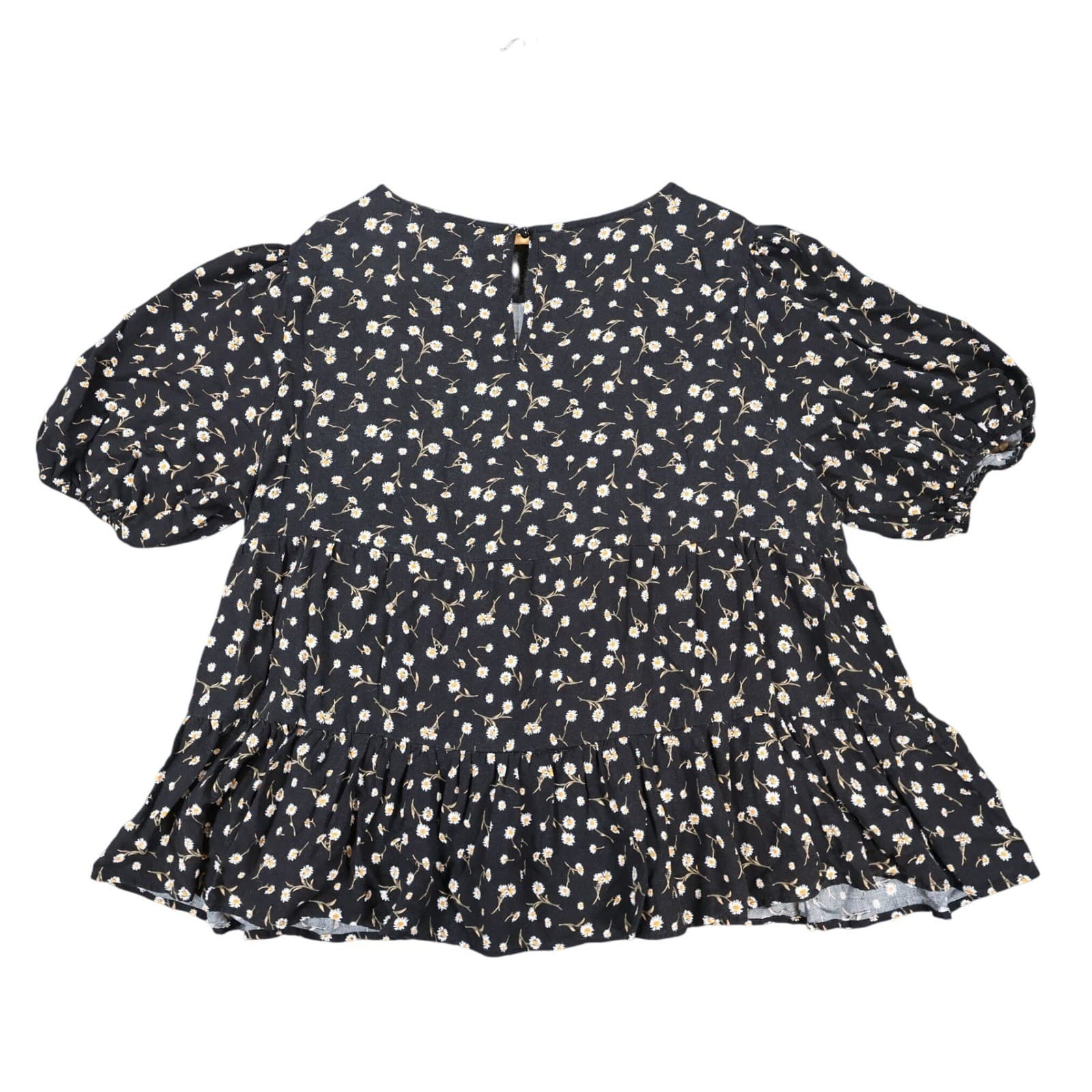 Lily White 2X Black Floral Puff Sleeve Babydoll Blouse - Thumbnail 2