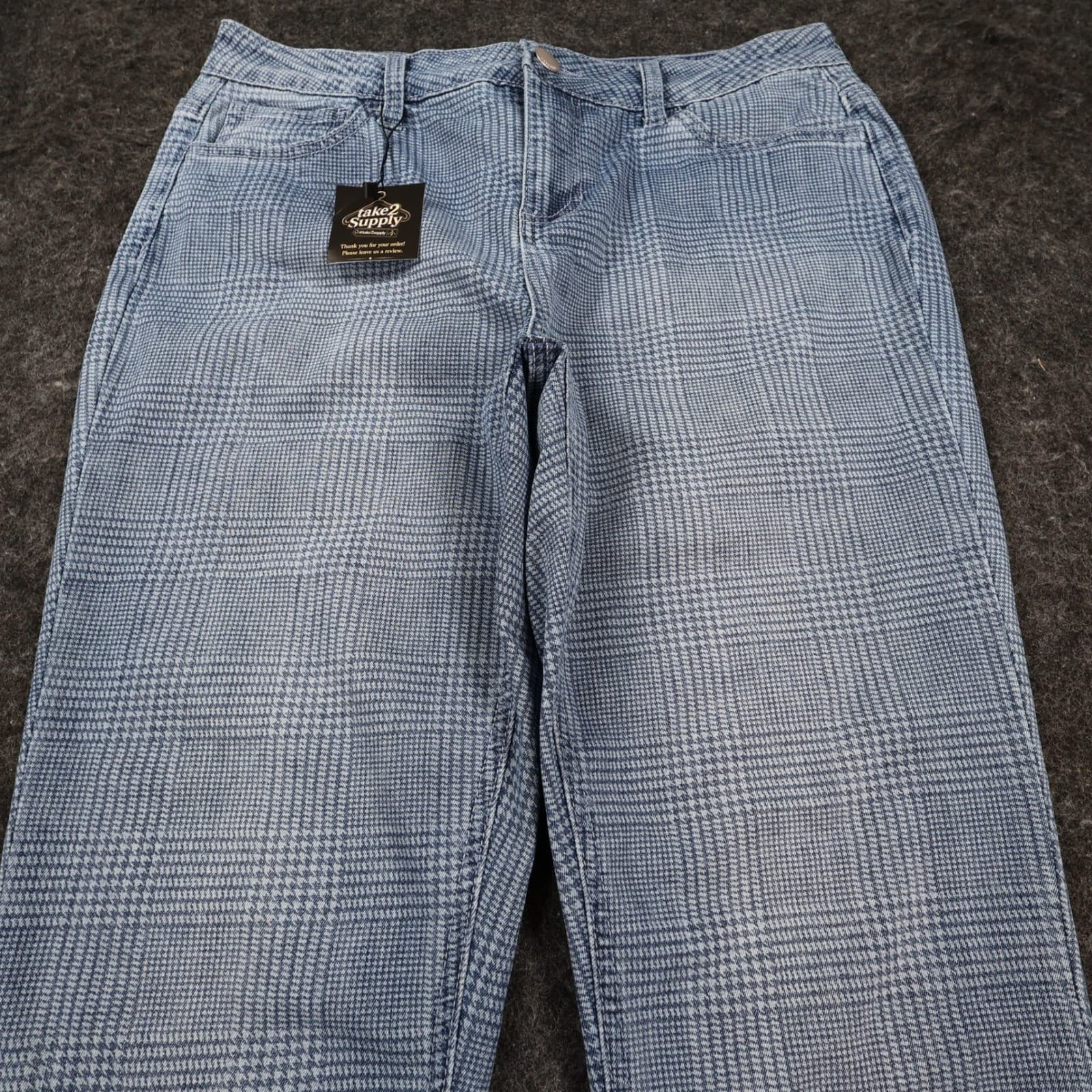 Versona Women's 8 Modern Plaid Skinny Pants Blue Cotton Blend Stretch - Thumbnail 9