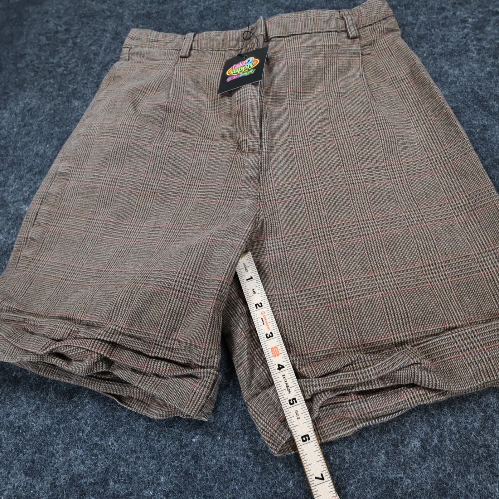 Brandy Melville Plaid Shorts Womens One Size Brown Cotton High Waist Cuffed - Thumbnail 4