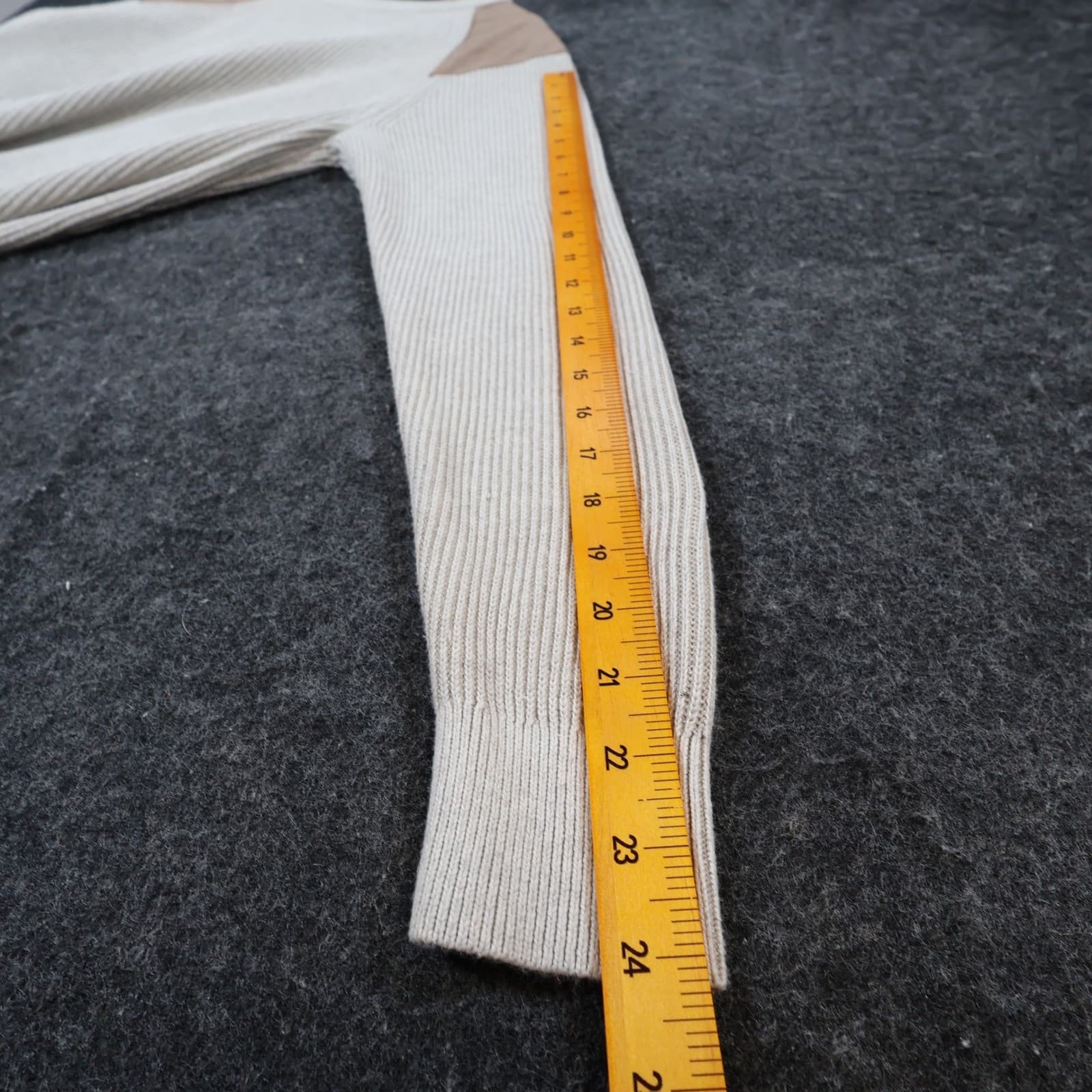 Roundtree & Yorke Sweater Mens M Beige Cotton Ribbed Shooting Hunting Patch - Thumbnail 4