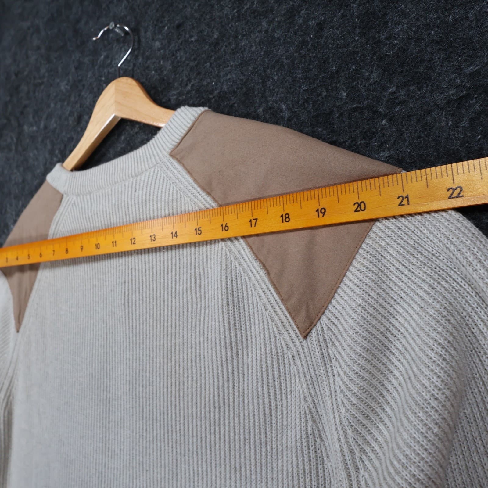 Roundtree & Yorke Sweater Mens M Beige Cotton Ribbed Shooting Hunting Patch - Thumbnail 6