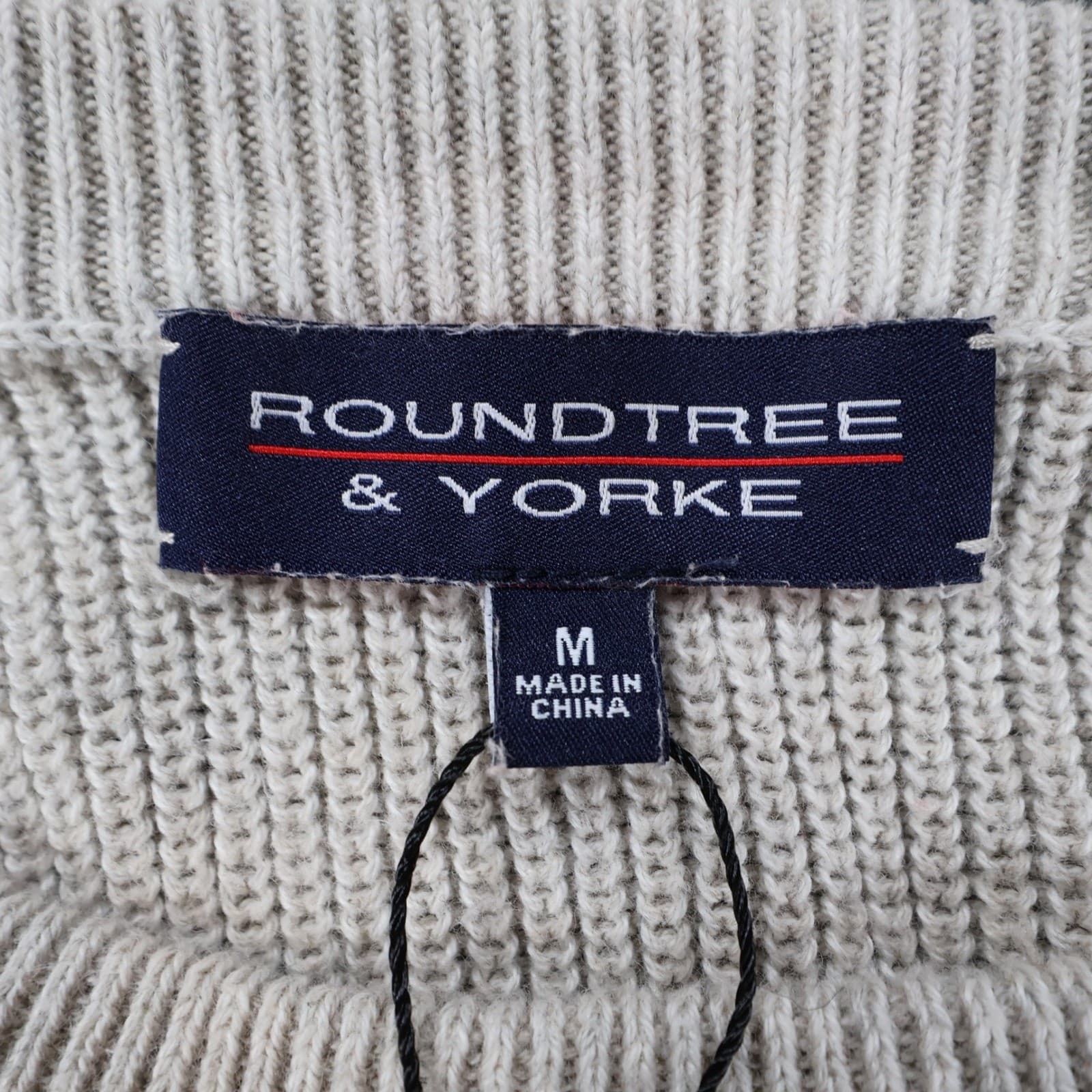 Roundtree & Yorke Sweater Mens M Beige Cotton Ribbed Shooting Hunting Patch - Thumbnail 7