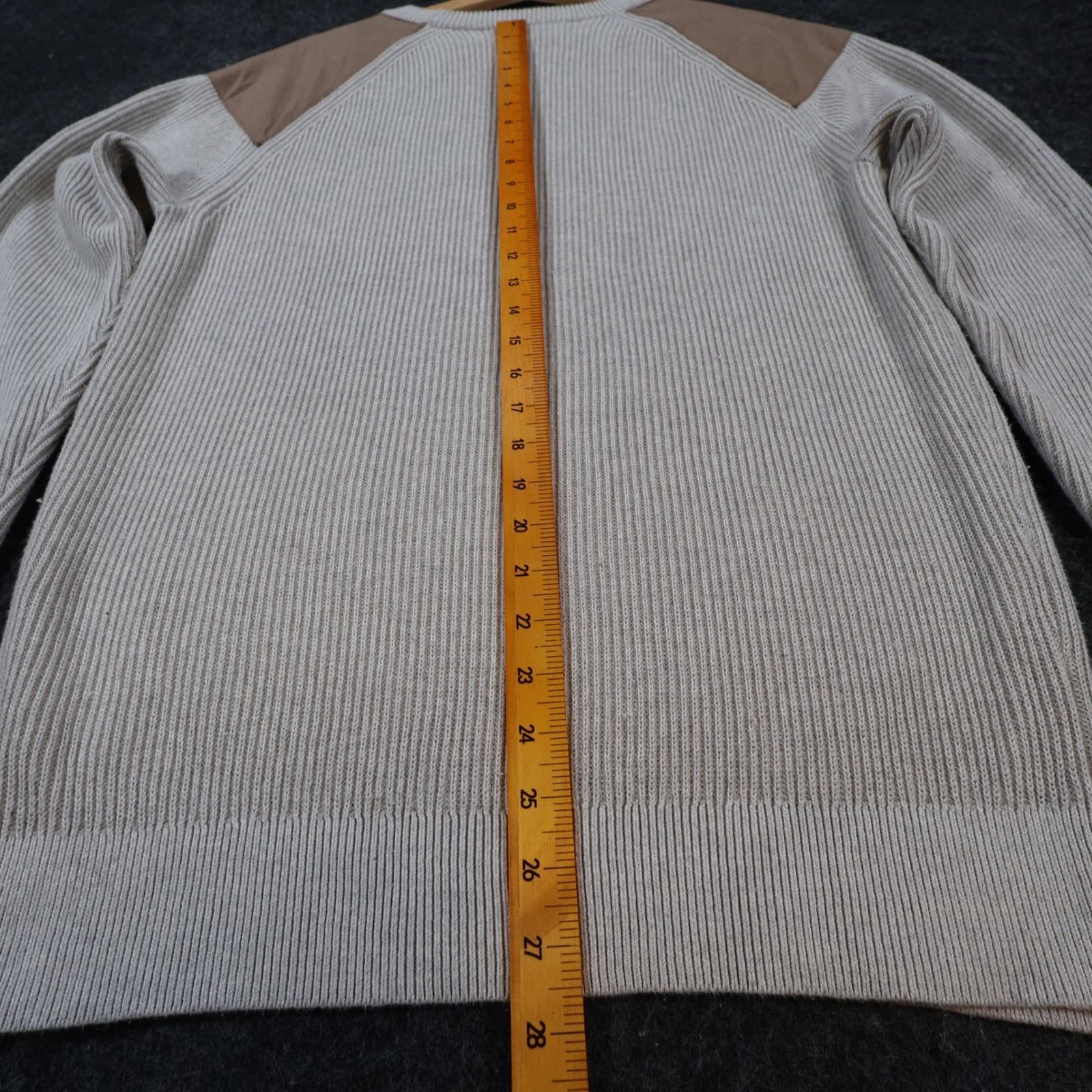 Roundtree & Yorke Sweater Mens M Beige Cotton Ribbed Shooting Hunting Patch - Thumbnail 5