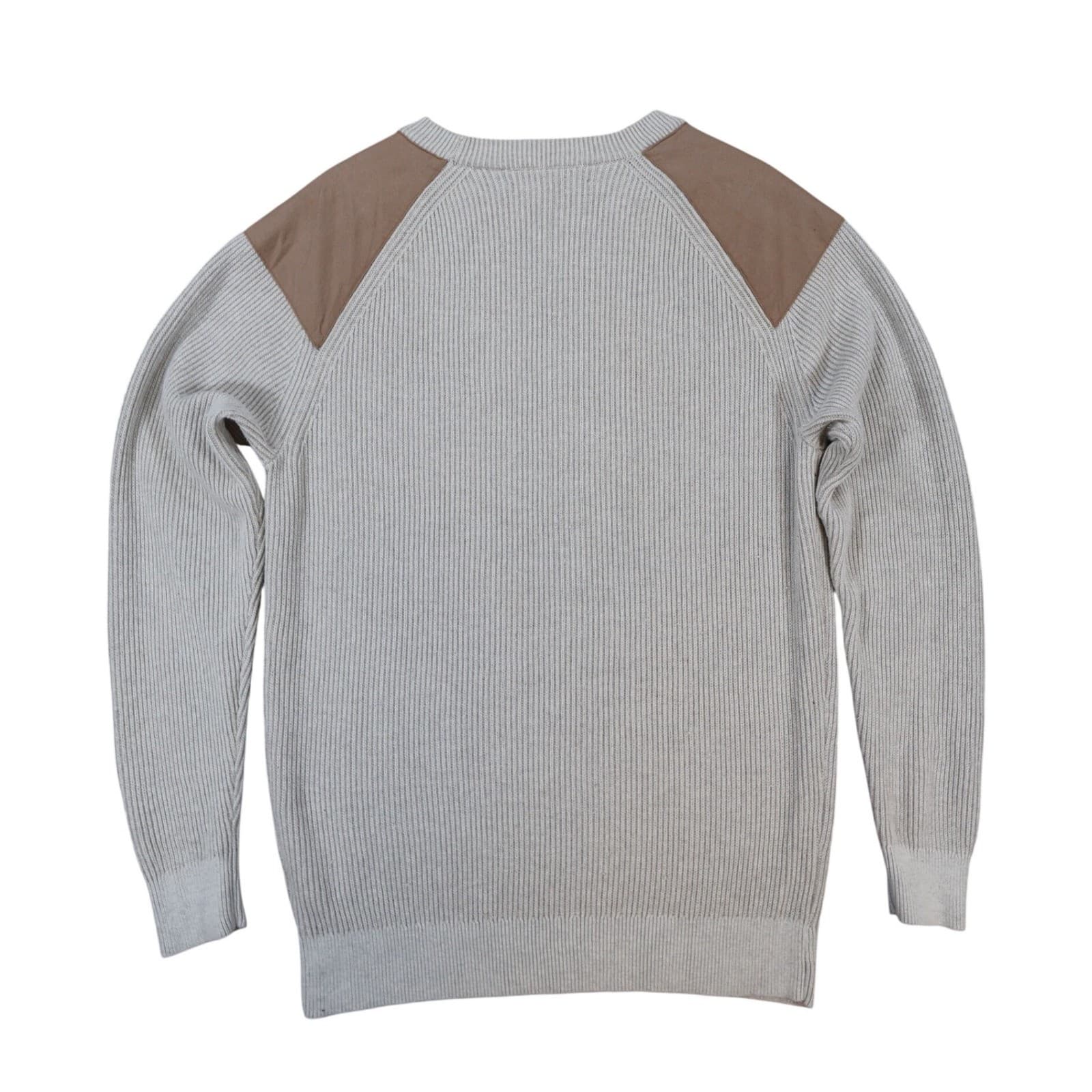 Roundtree & Yorke Sweater Mens M Beige Cotton Ribbed Shooting Hunting Patch - Thumbnail 2