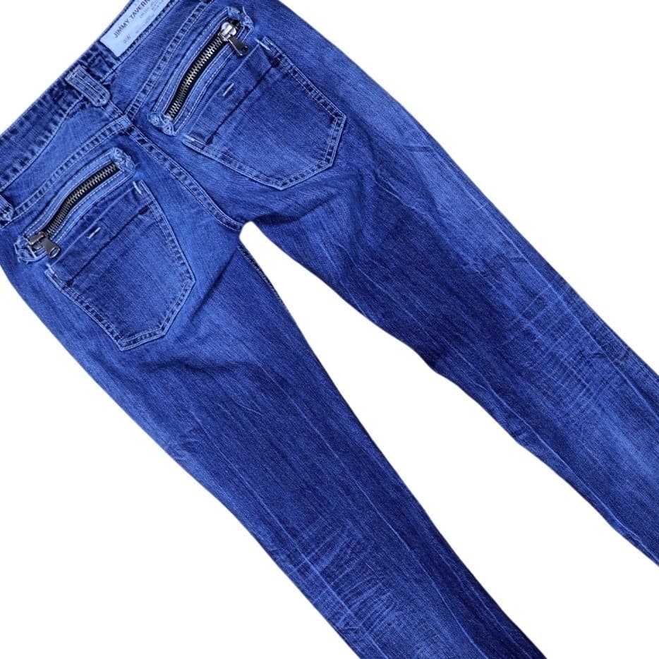 Jimmy Tavernetti Womens Blue Distressed Denim Zip Pocket Skinny Jeans Size 25 - Thumbnail 4