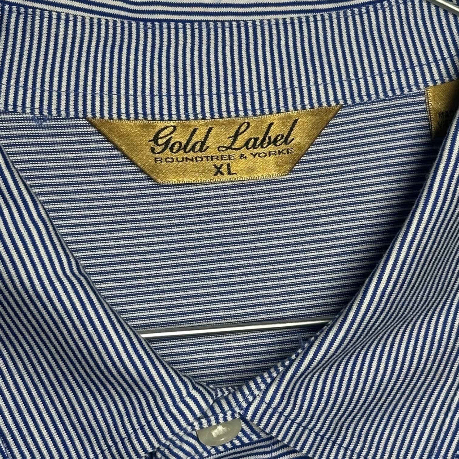 Roundtree & Yorke Men's XL Blue White Striped Polo Shirt Classic Casual - Thumbnail 3