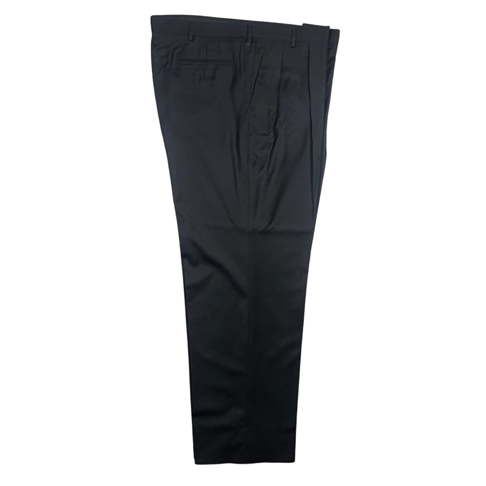 Lands' End Dress Pants Mens 44L Black 100% Wool Pleated Trousers - Thumbnail 4