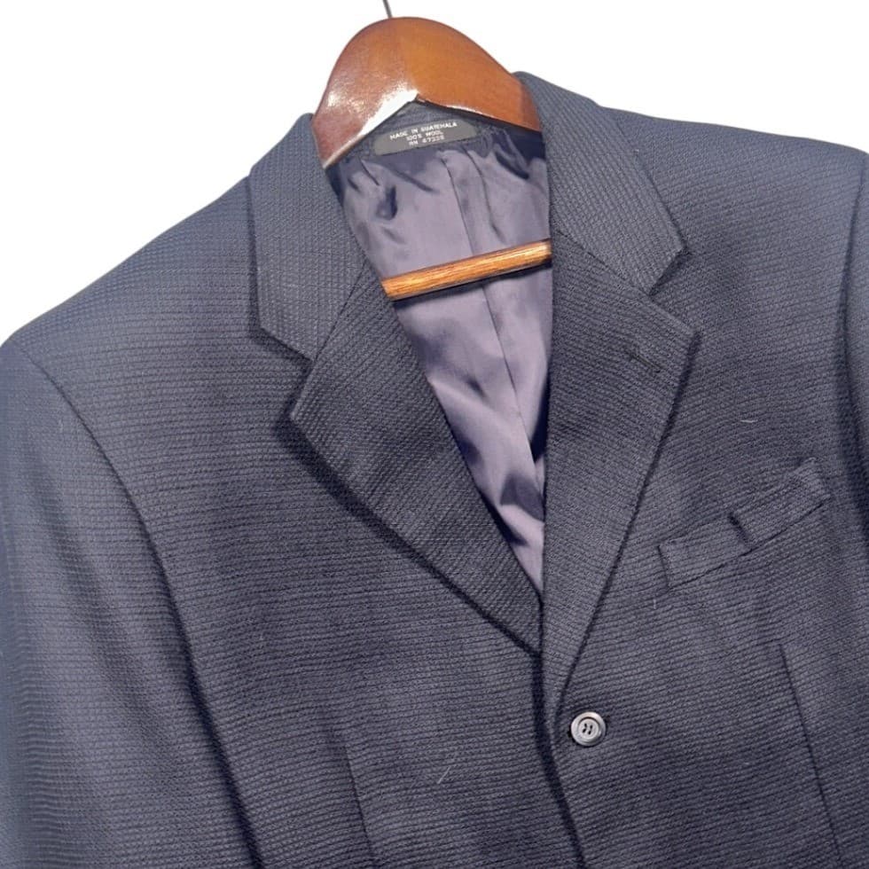 Jones New York Blazer Men 42L Navy Blue 100% Wool 3-Button Sport Coat - Thumbnail 4