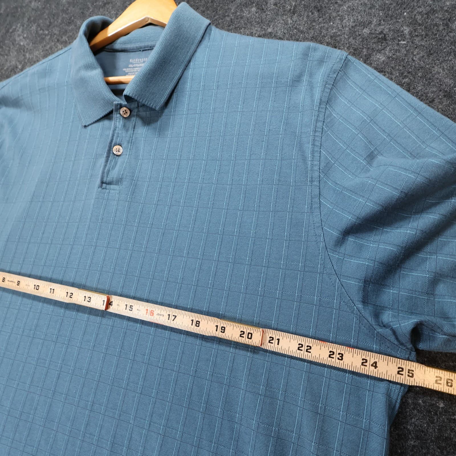 Van Heusen Polo Shirt Mens XXL Blue Excellent Short Sleeve Grid Pattern - Thumbnail 3